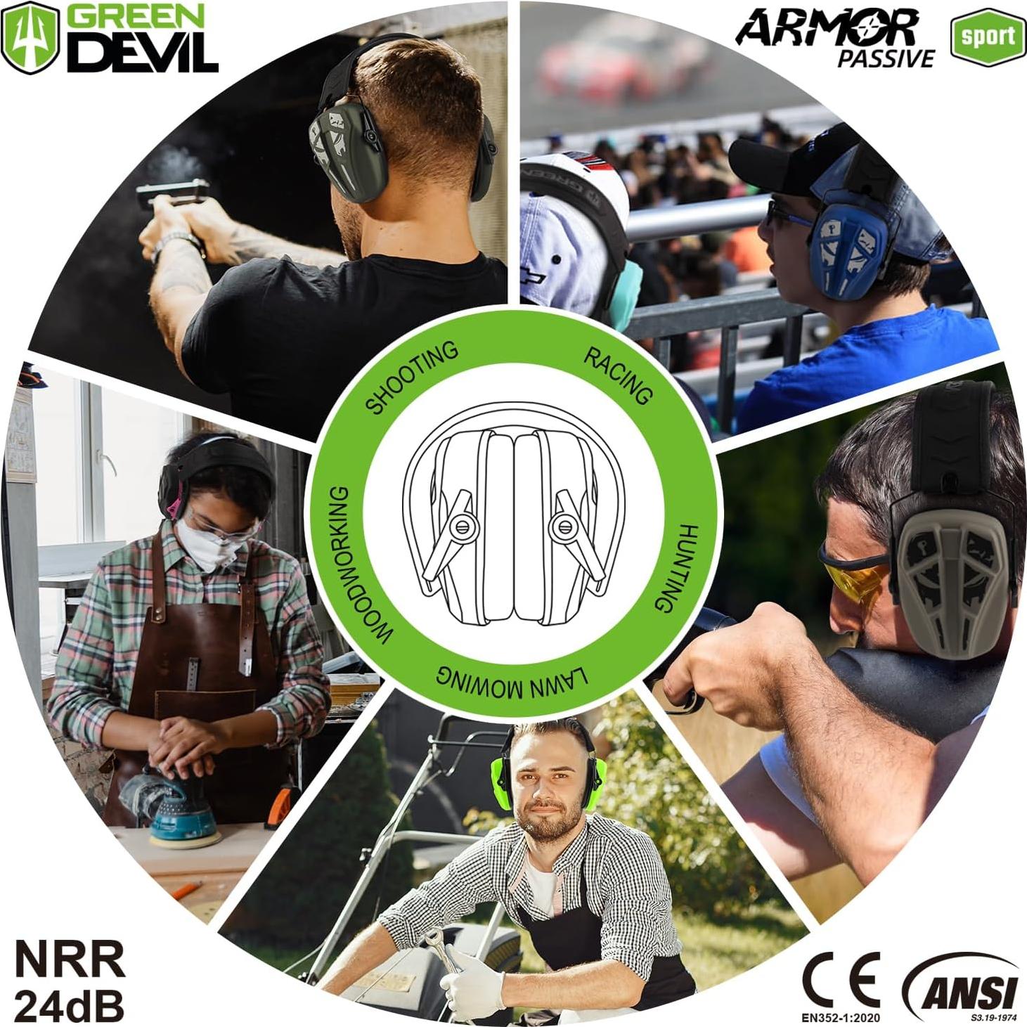 Orejeras Pasivas GREEN DEVIL Protección Auditiva 24dB Verde Militar