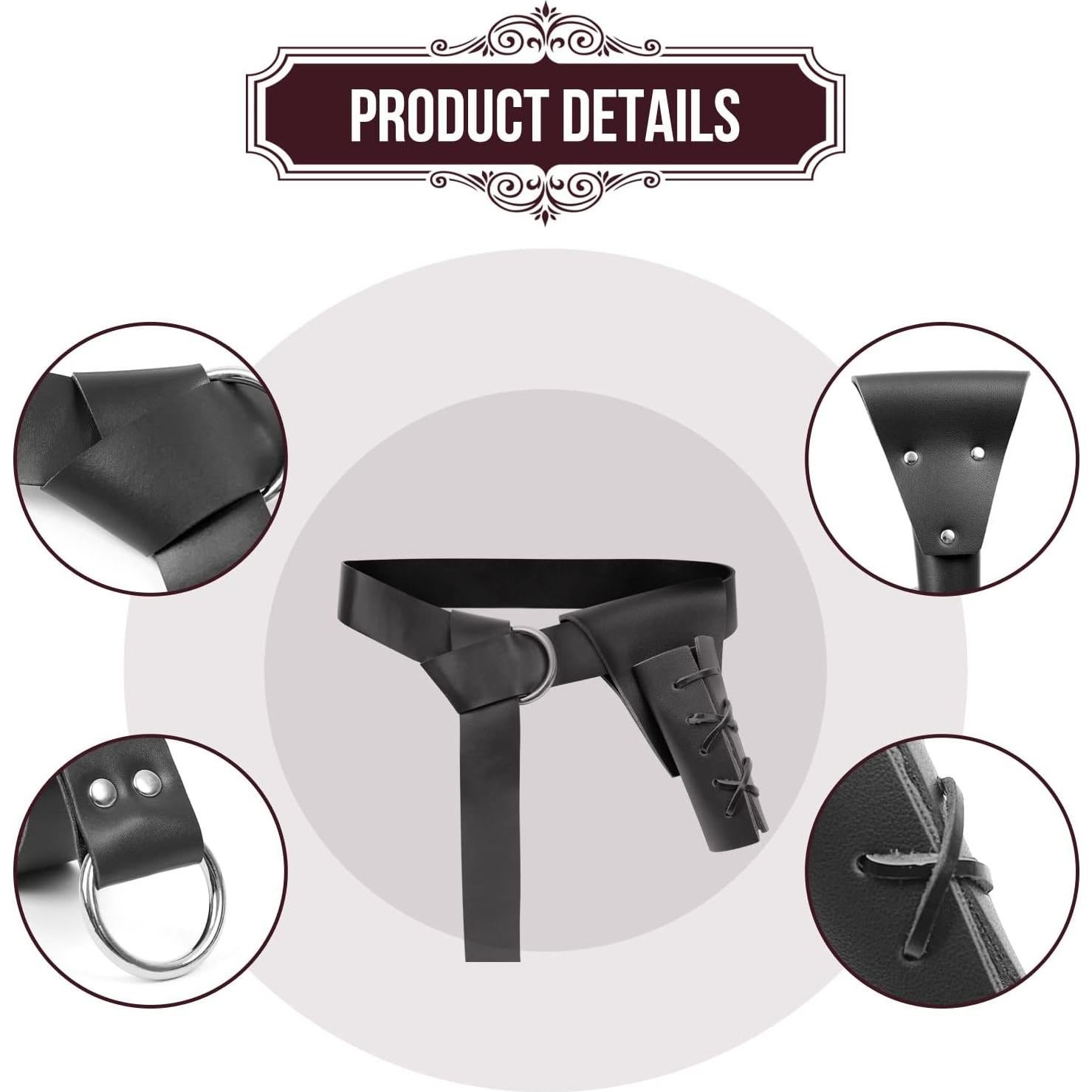 Cinturón Medieval de Cuero PU con Funda para Espada Negra