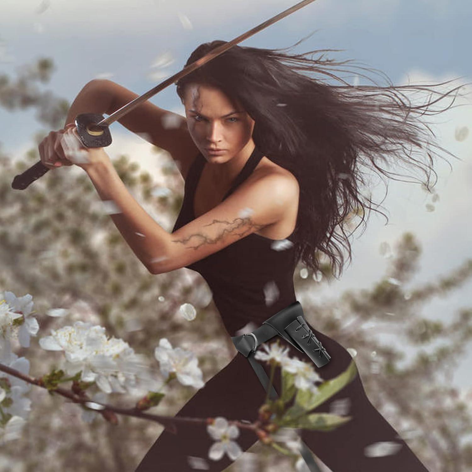 Cinturón Medieval de Cuero PU con Funda para Espada Negra