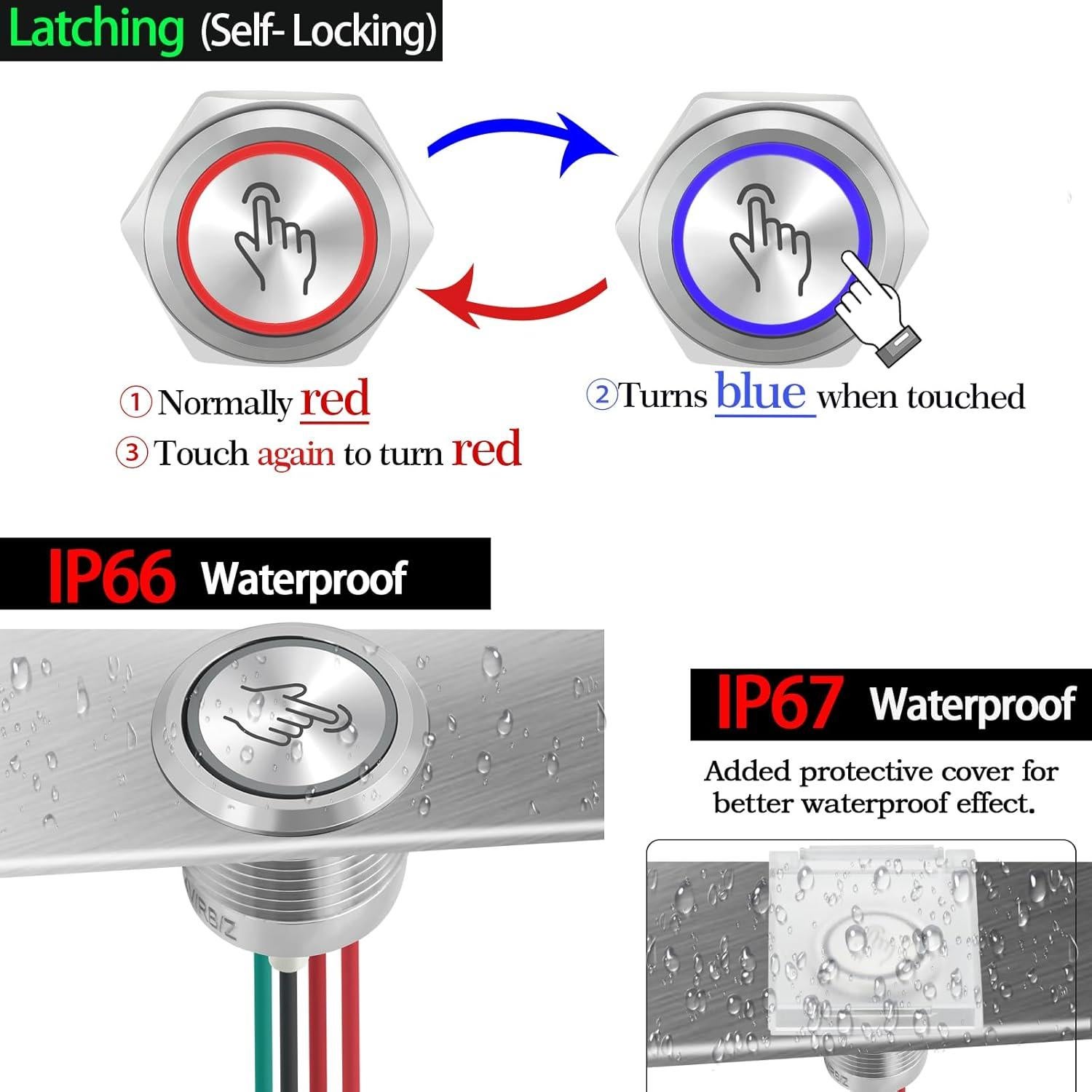 Interruptor Táctil 16mm ZJWZJH 3 Velocidades LED 12V-24V