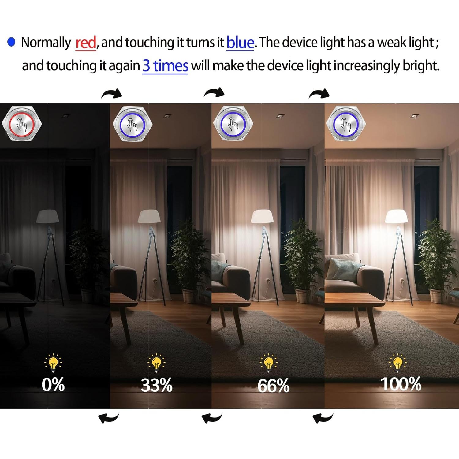 Interruptor Táctil 16mm ZJWZJH 3 Velocidades LED 12V-24V