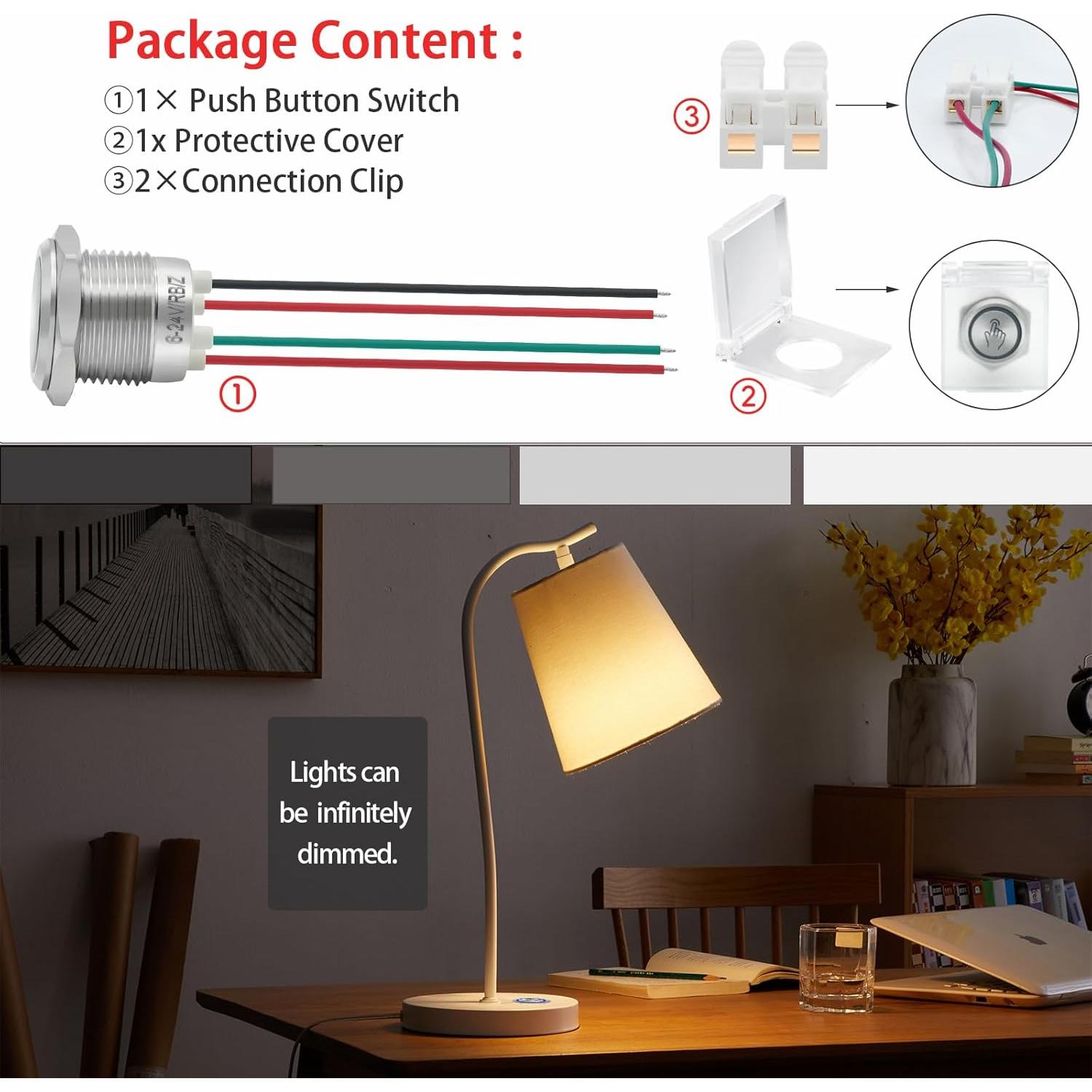 Interruptor Táctil 16mm ZJWZJH 3 Velocidades LED 12V-24V