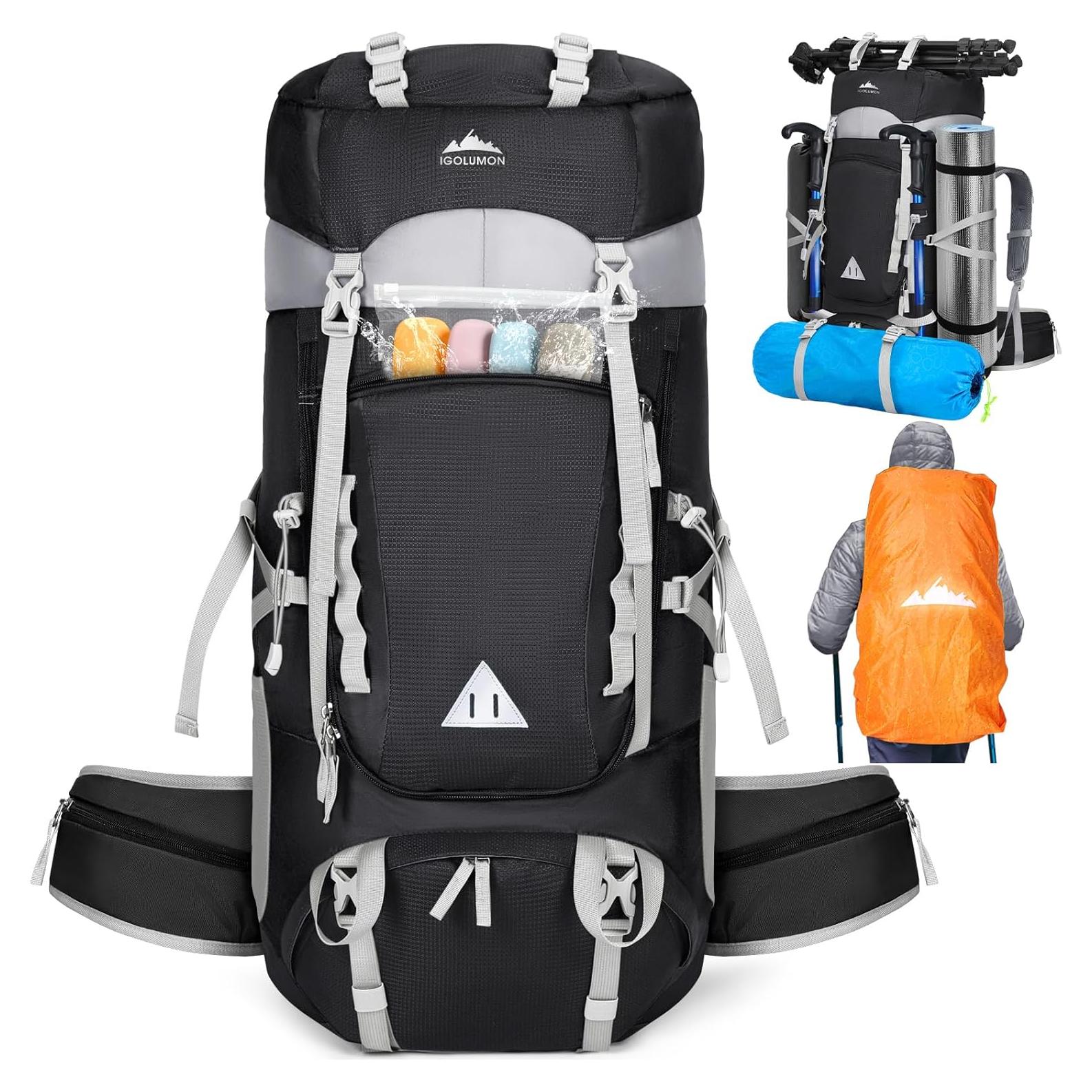 Mochila de Senderismo IGOLUMON 60L Impermeable Negra