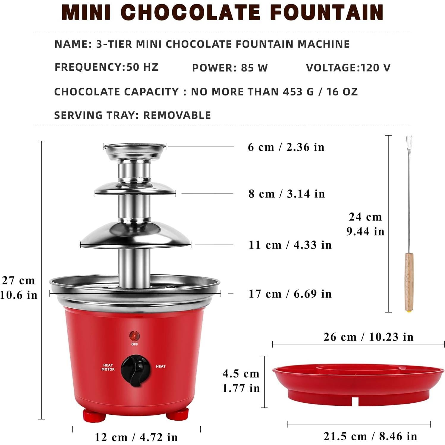 Fuente de Chocolate MINI 3 Niveles 453g con Tenedores