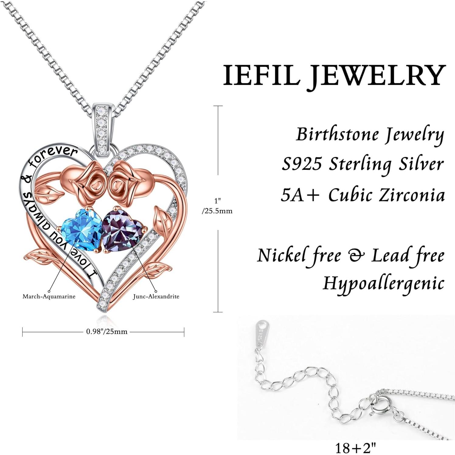 Collar de doble corazón rosa Iefil en plata esterlina 925