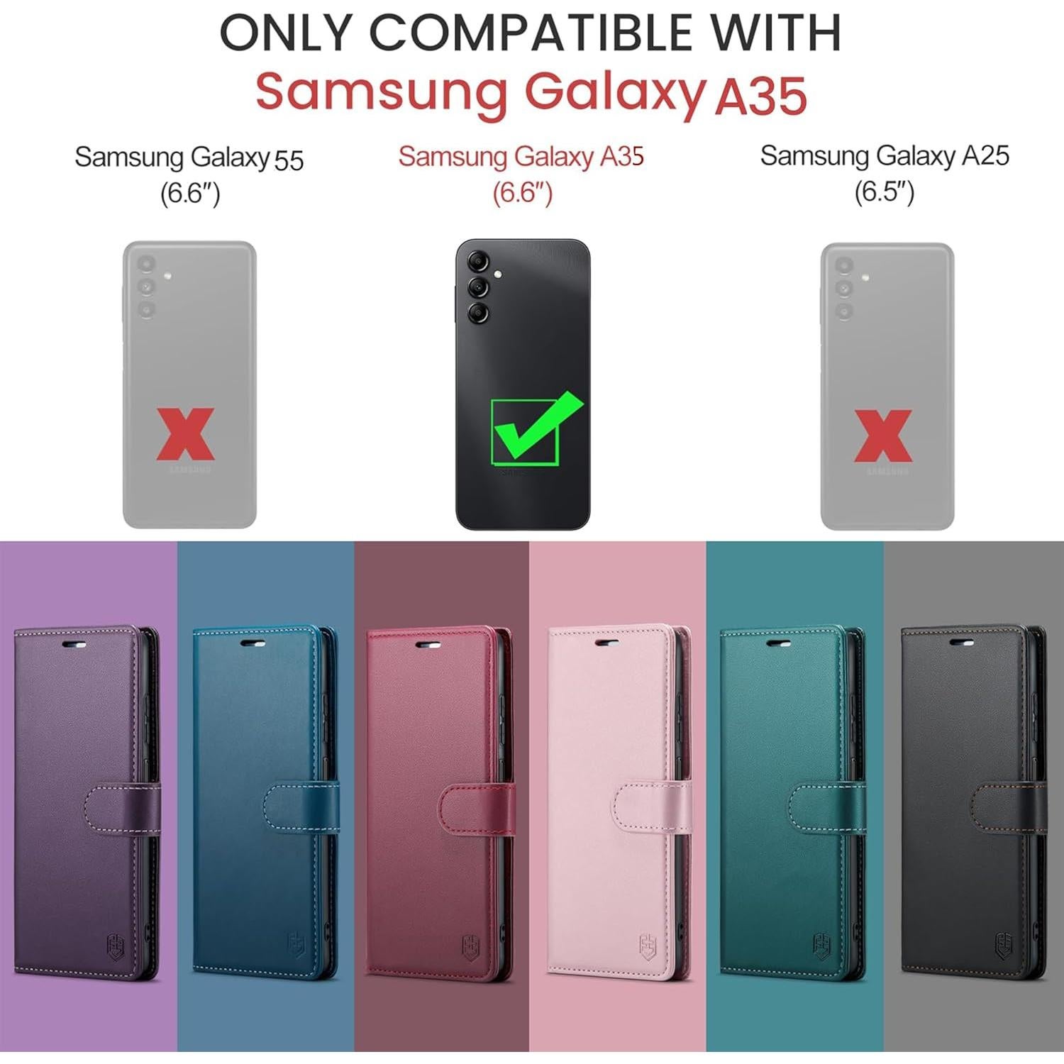 Funda billetera FLIPALM para Samsung Galaxy A35, cuero PU, RFID