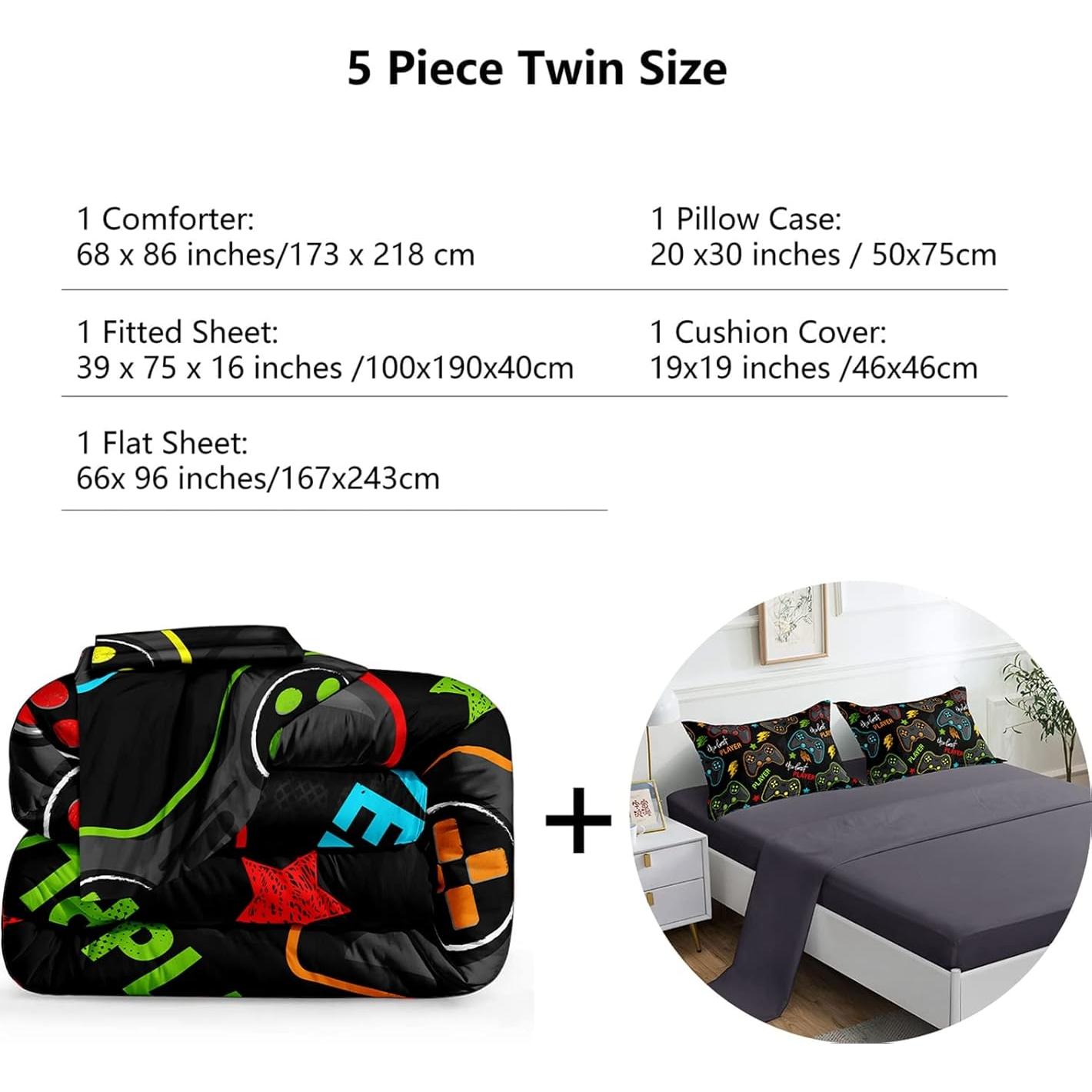 Juego de Ropa de Cama Individual ROWADALO 5 Piezas Gamer 3D