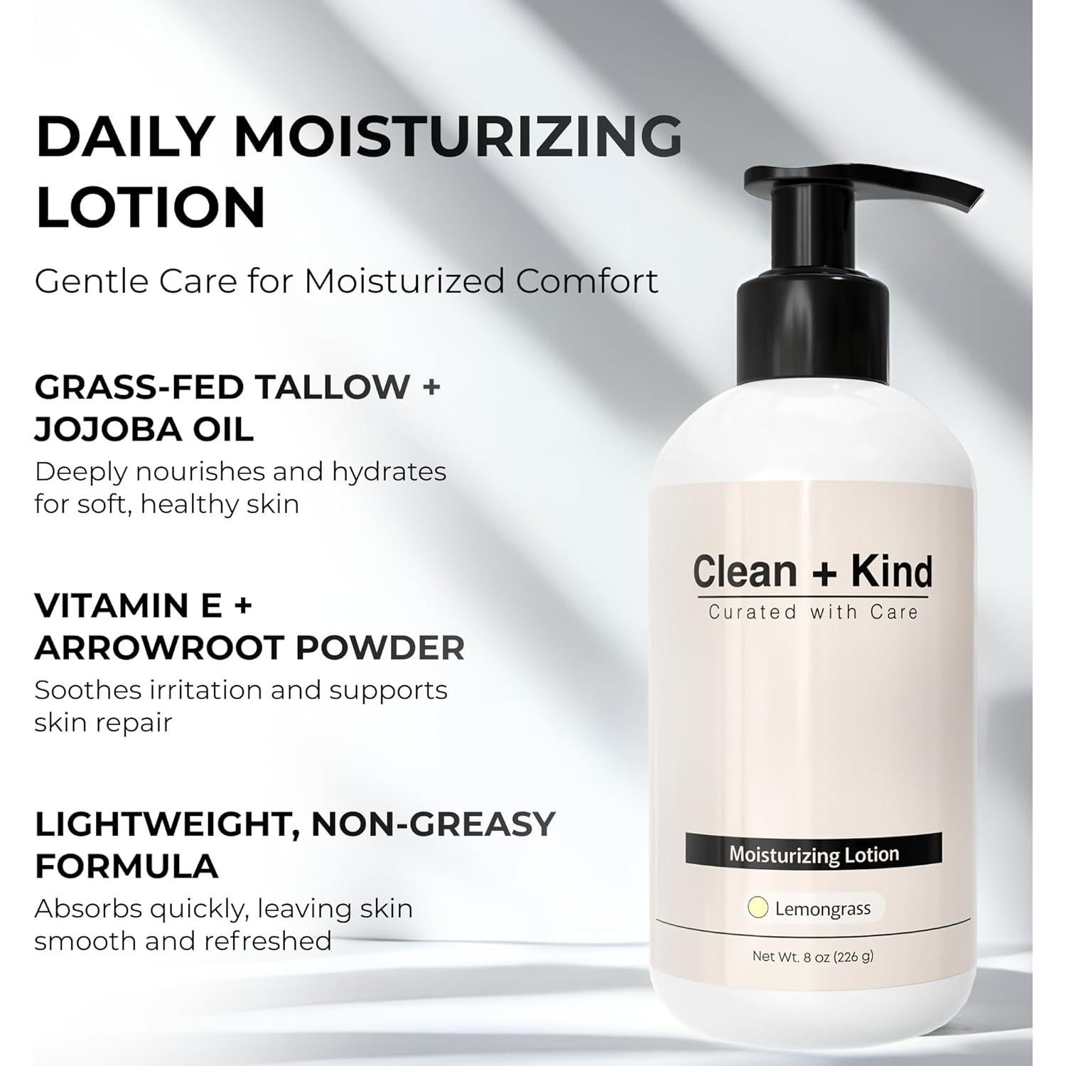 Loción Corporal Hidratante Clean + Kind 227 g - Sebo y Jojoba