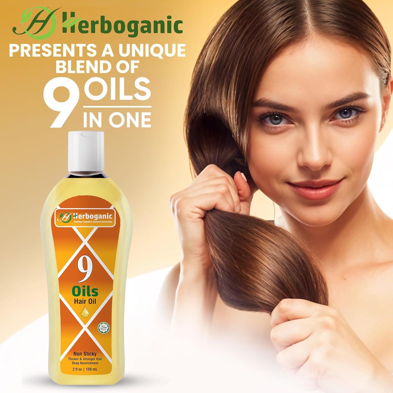 Aceite para el Cabello Herboganic 148 ml - Mezcla de 9 Aceites