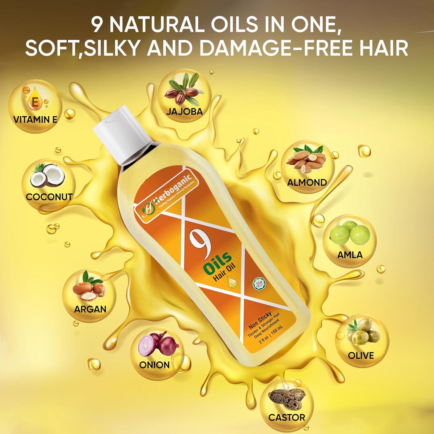 Aceite para el Cabello Herboganic 148 ml - Mezcla de 9 Aceites