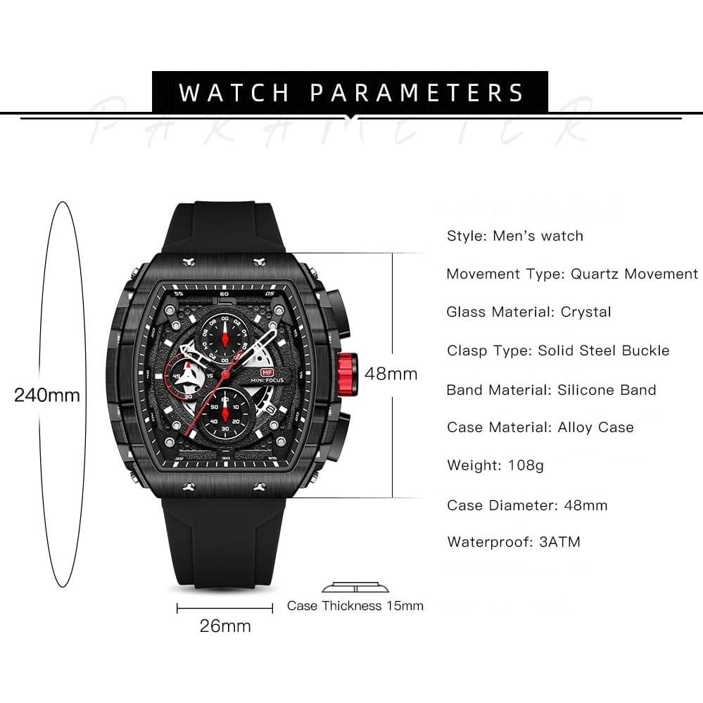 Reloj de Pulsera Cronógrafo YUNSML Hombre Silicona Negra 48mm