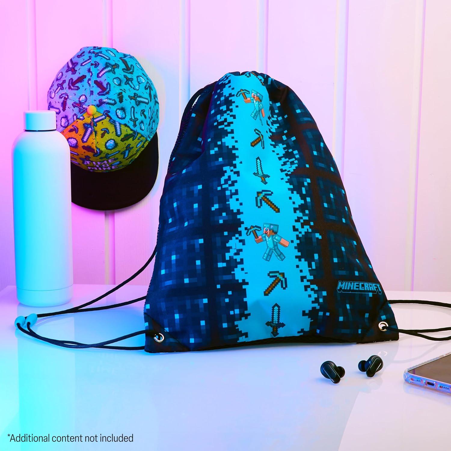 Bolsa de Cuerda Minecraft Azul 27.94x38.1cm con Ventilación