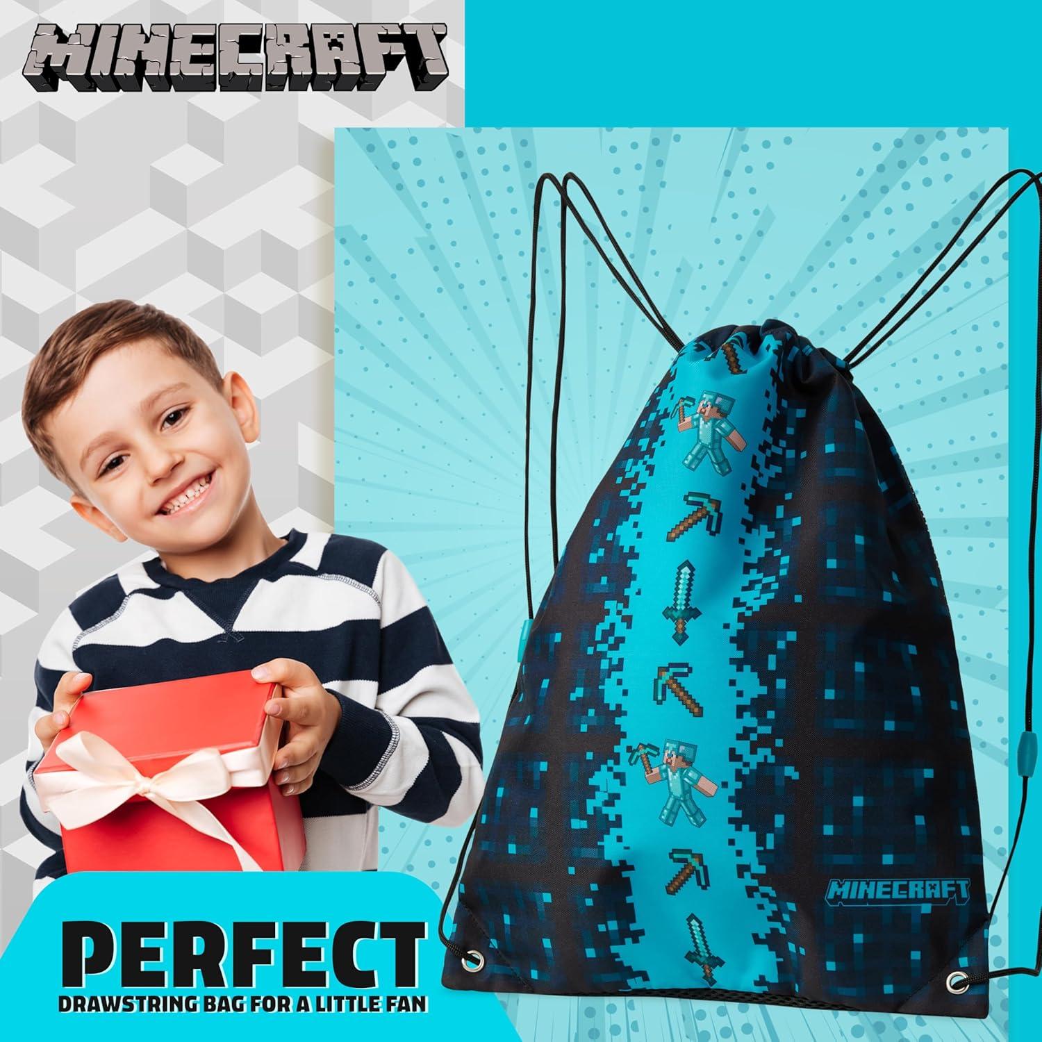 Bolsa de Cuerda Minecraft Azul 27.94x38.1cm con Ventilación
