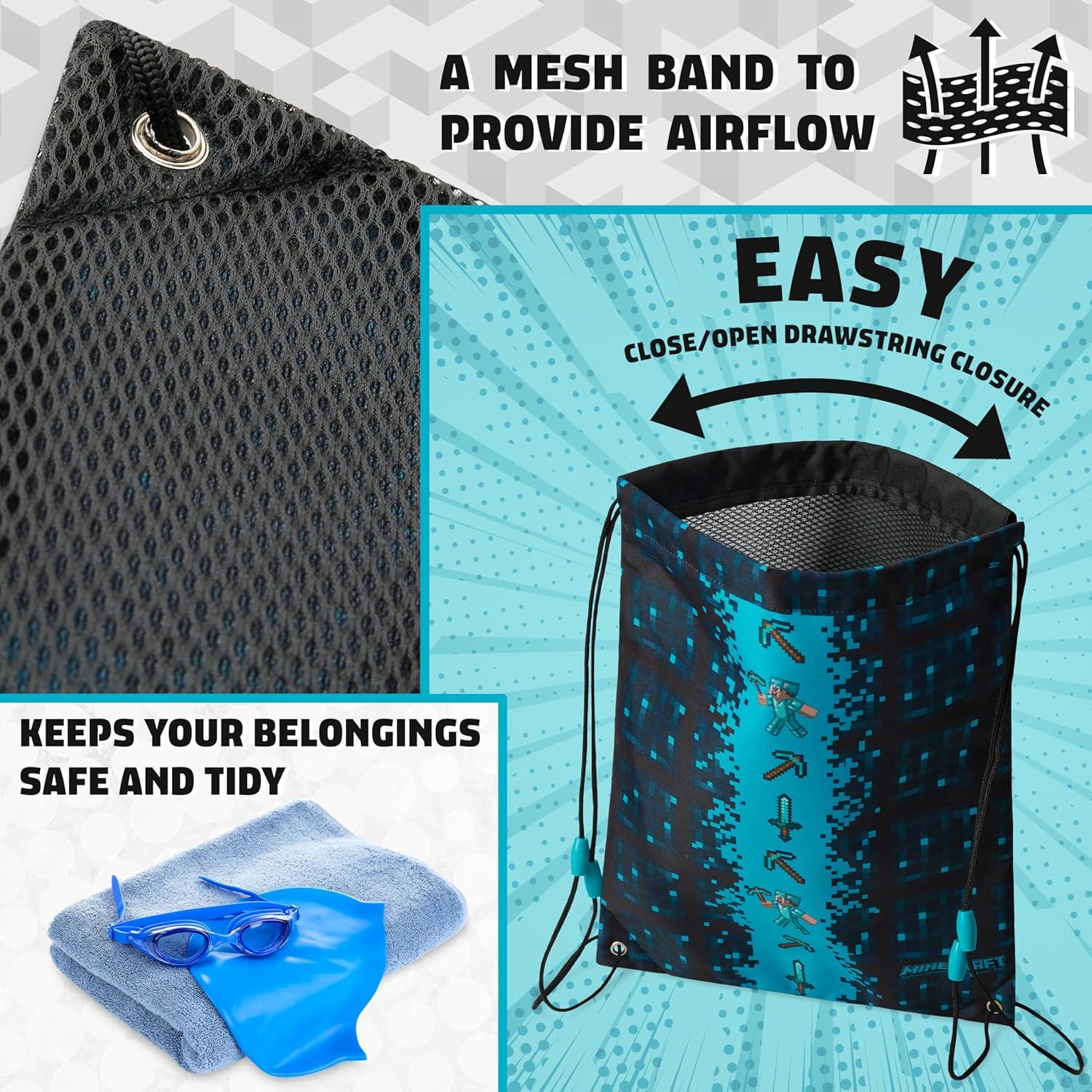 Bolsa de Cuerda Minecraft Azul 27.94x38.1cm con Ventilación