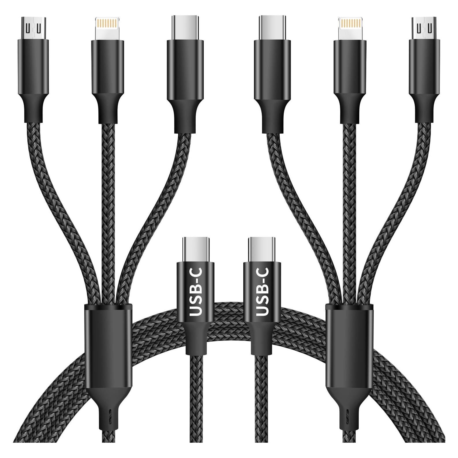 Cable de Carga 3 en 1 Jogrytece 1.22m USB C, Micro USB, Lightning
