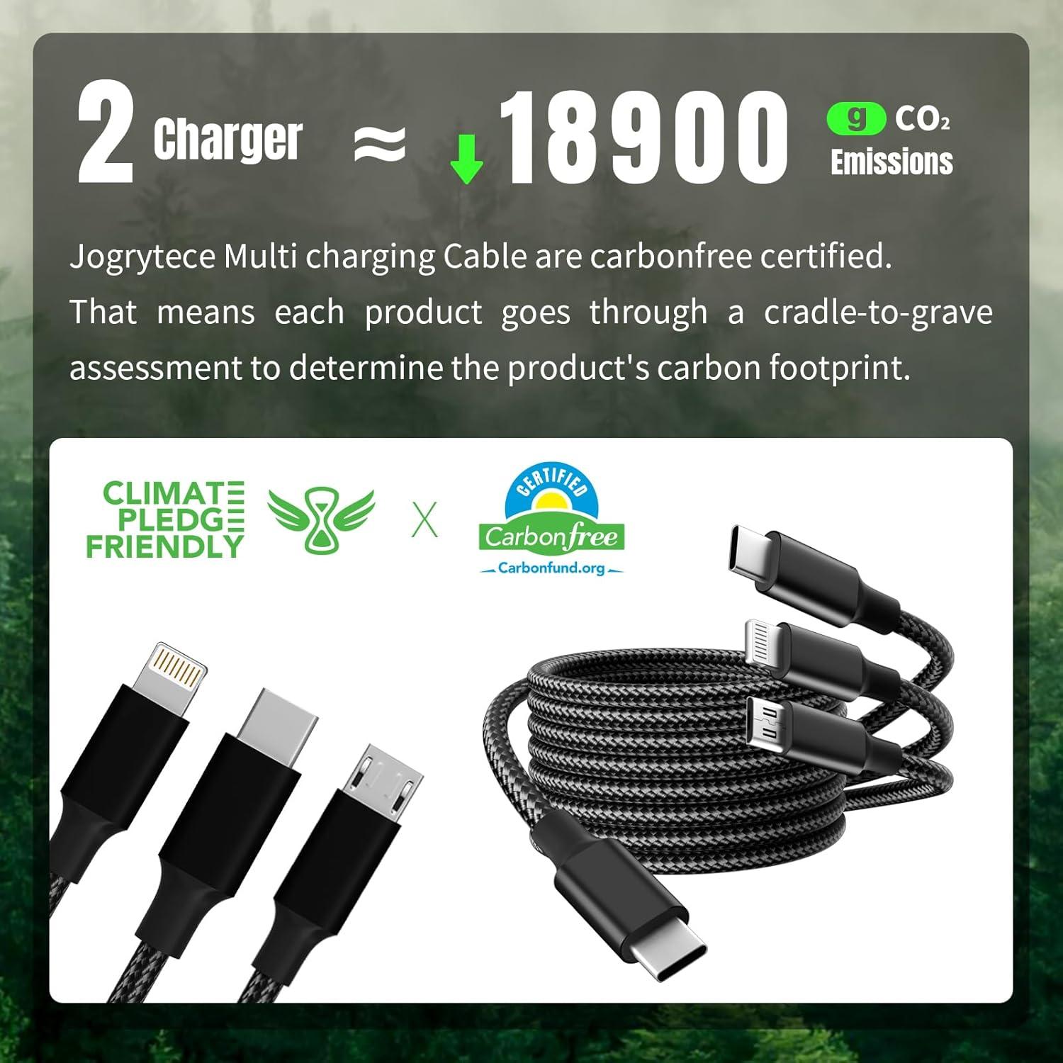 Cable de Carga 3 en 1 Jogrytece 1.22m USB C, Micro USB, Lightning