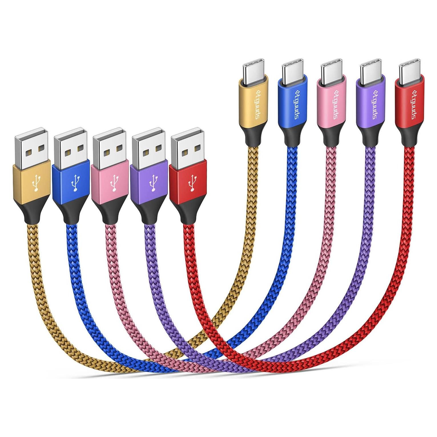 etguuds Short USB C Cable 1ft, 5-Pack USB to USB C Charger Cable, Fast Charging Cord Type C for iPhone 17 16 15 Pro Max Plus 17 Air 16e, Samsung Galaxy S25 S24 S23 S22 S21 S20 A17 A16 A15 A26 A36 A56