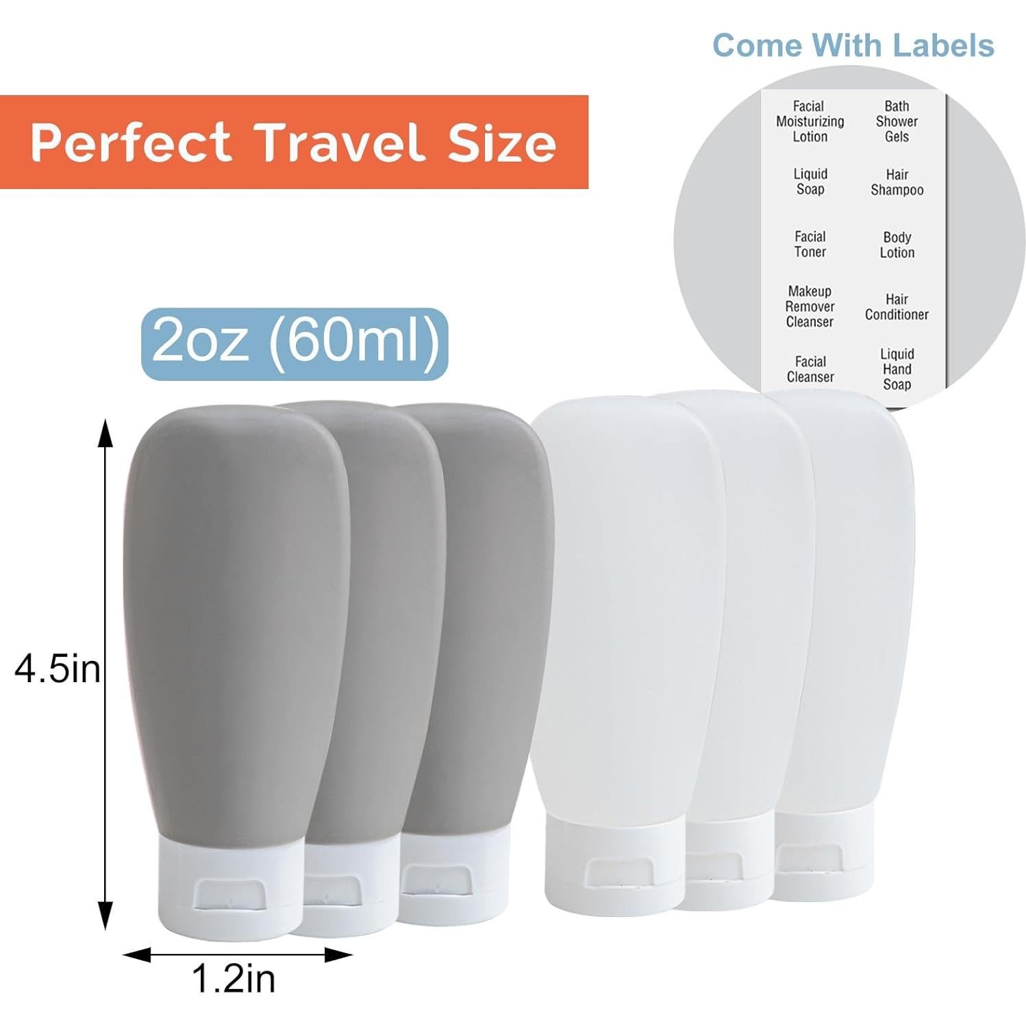 Botellas de Viaje DEWSENSI 6 Pack 2 oz Aprobadas por TSA