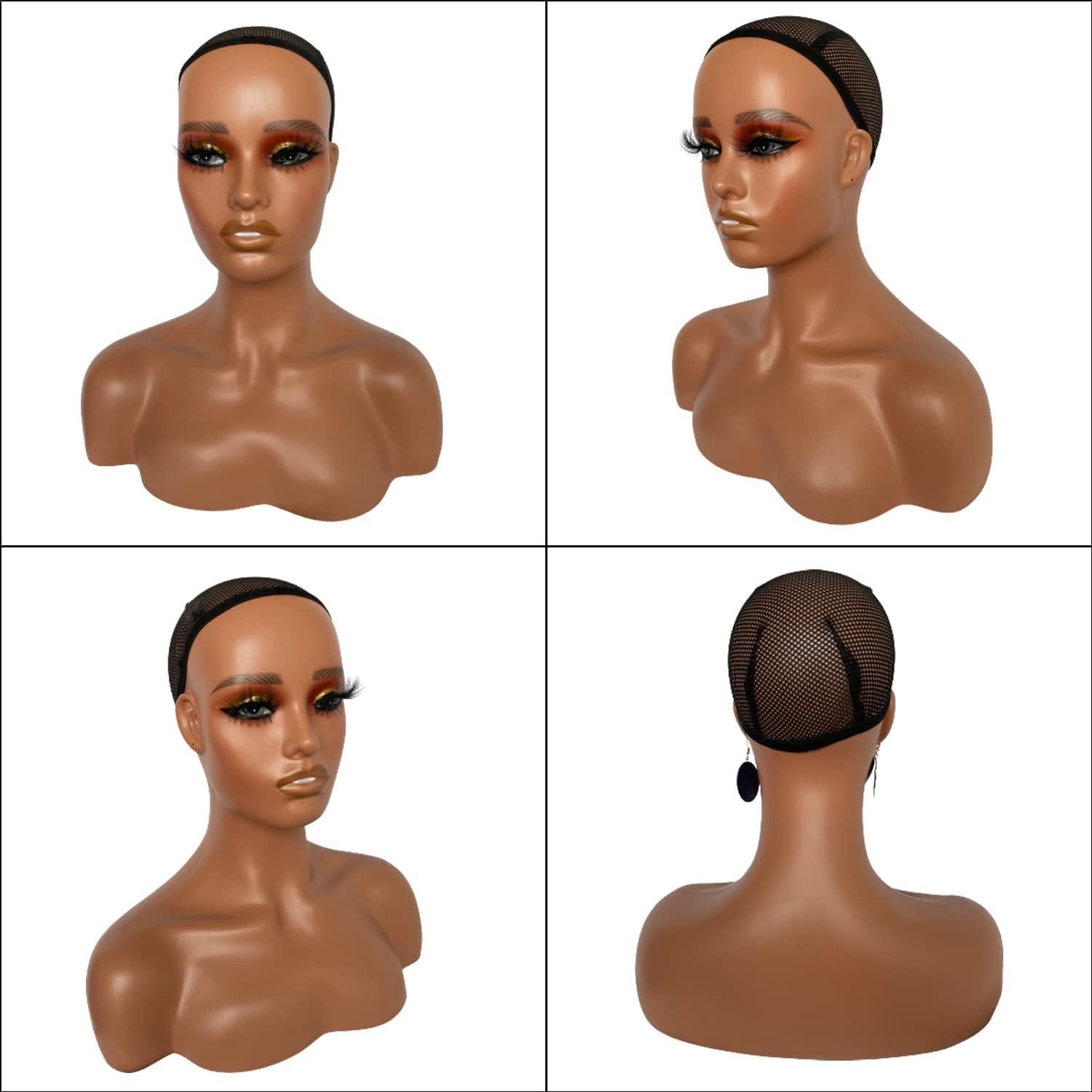 Cabeza de maniquí femenino PVC con maquillaje y soporte