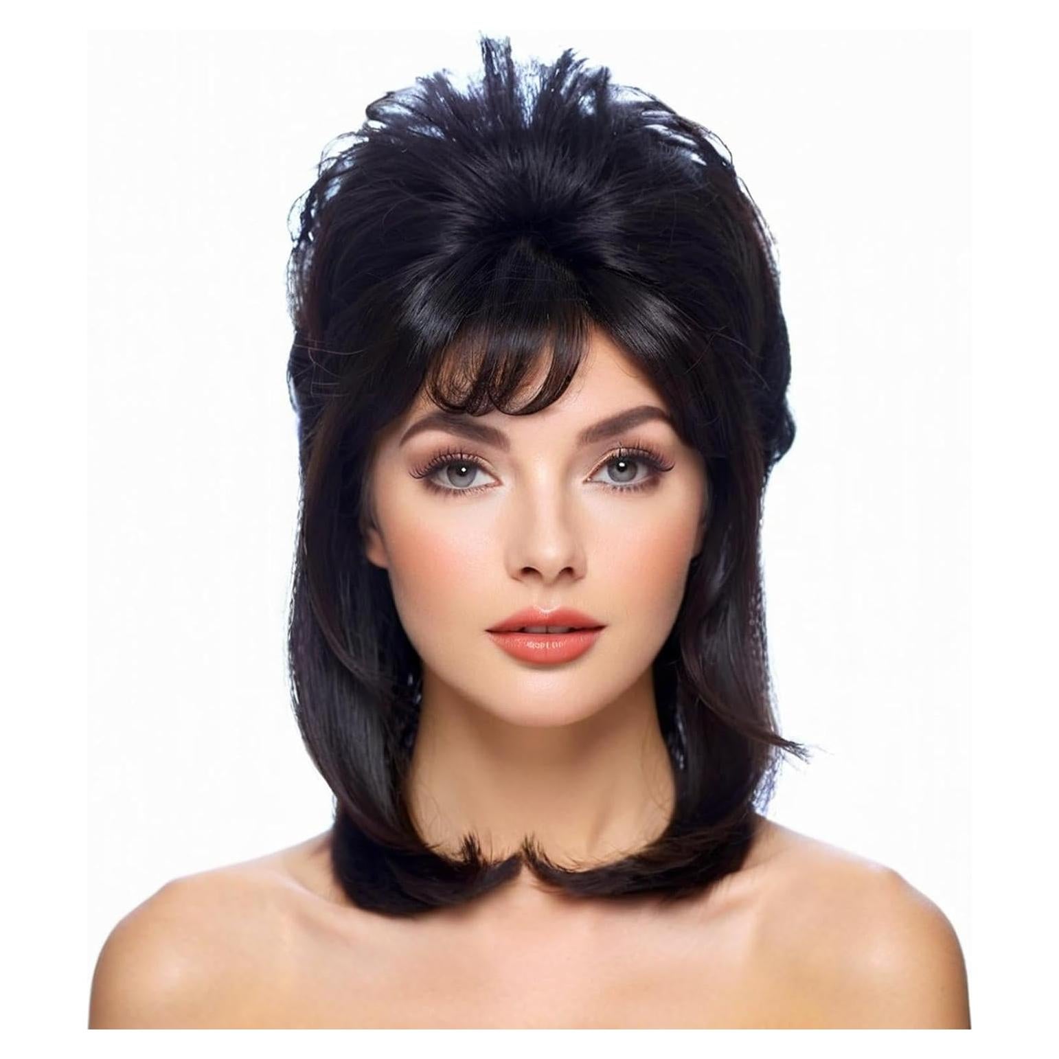 Peluca Mullet Negra Airhostess 45.72 cm para Fiesta