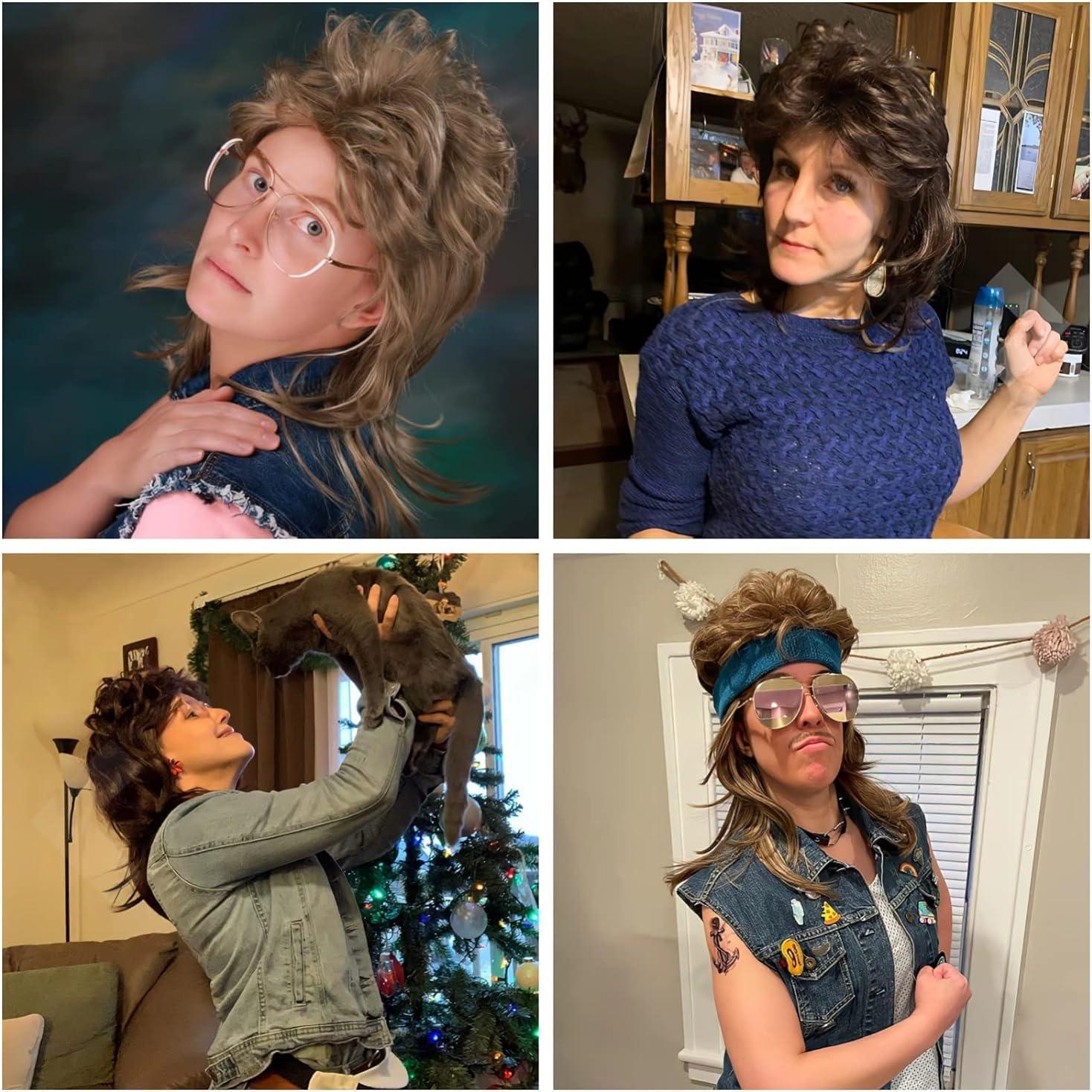 Peluca Mullet Negra Airhostess 45.72 cm para Fiesta