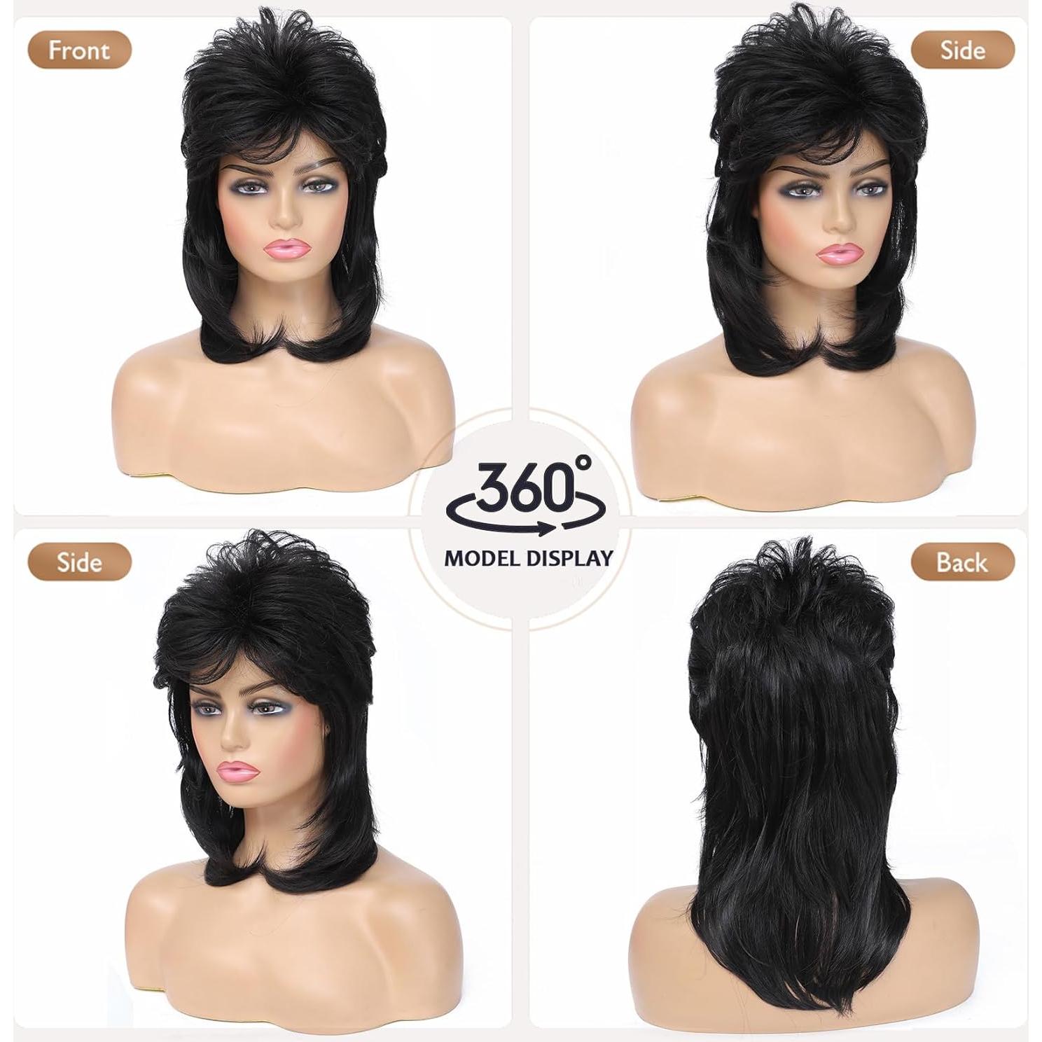 Peluca Mullet Negra Airhostess 45.72 cm para Fiesta