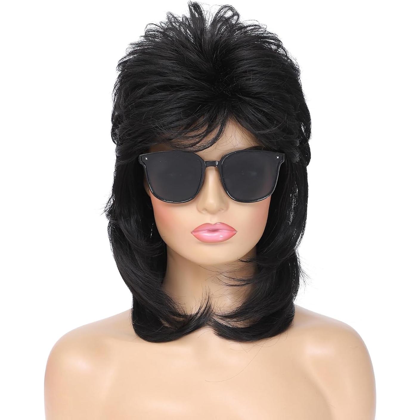 Peluca Mullet Negra Airhostess 45.72 cm para Fiesta