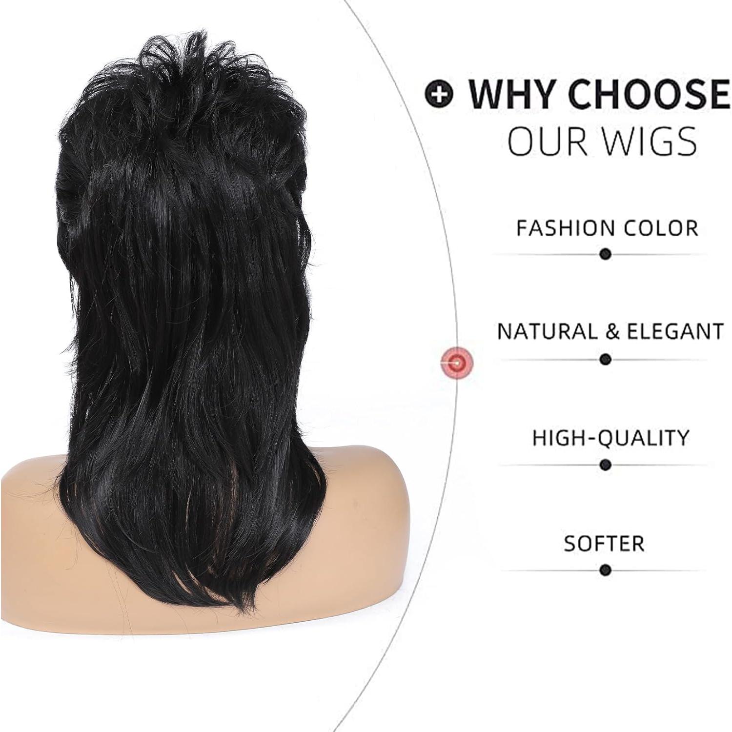 Peluca Mullet Negra Airhostess 45.72 cm para Fiesta