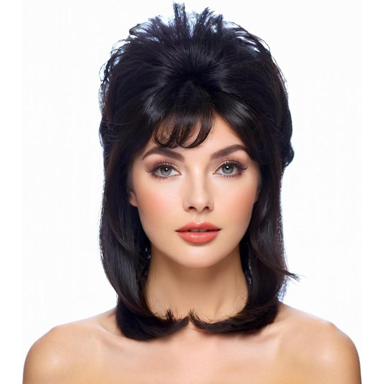 Peluca Mullet Negra Airhostess 45.72 cm para Fiesta