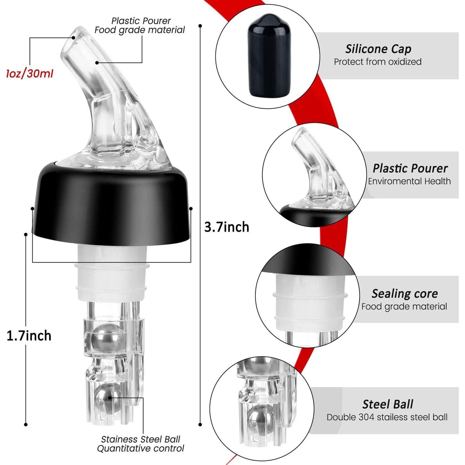 Vertedor Automático Medido 1oz NIFFBDH - 4 Piezas con Tapas