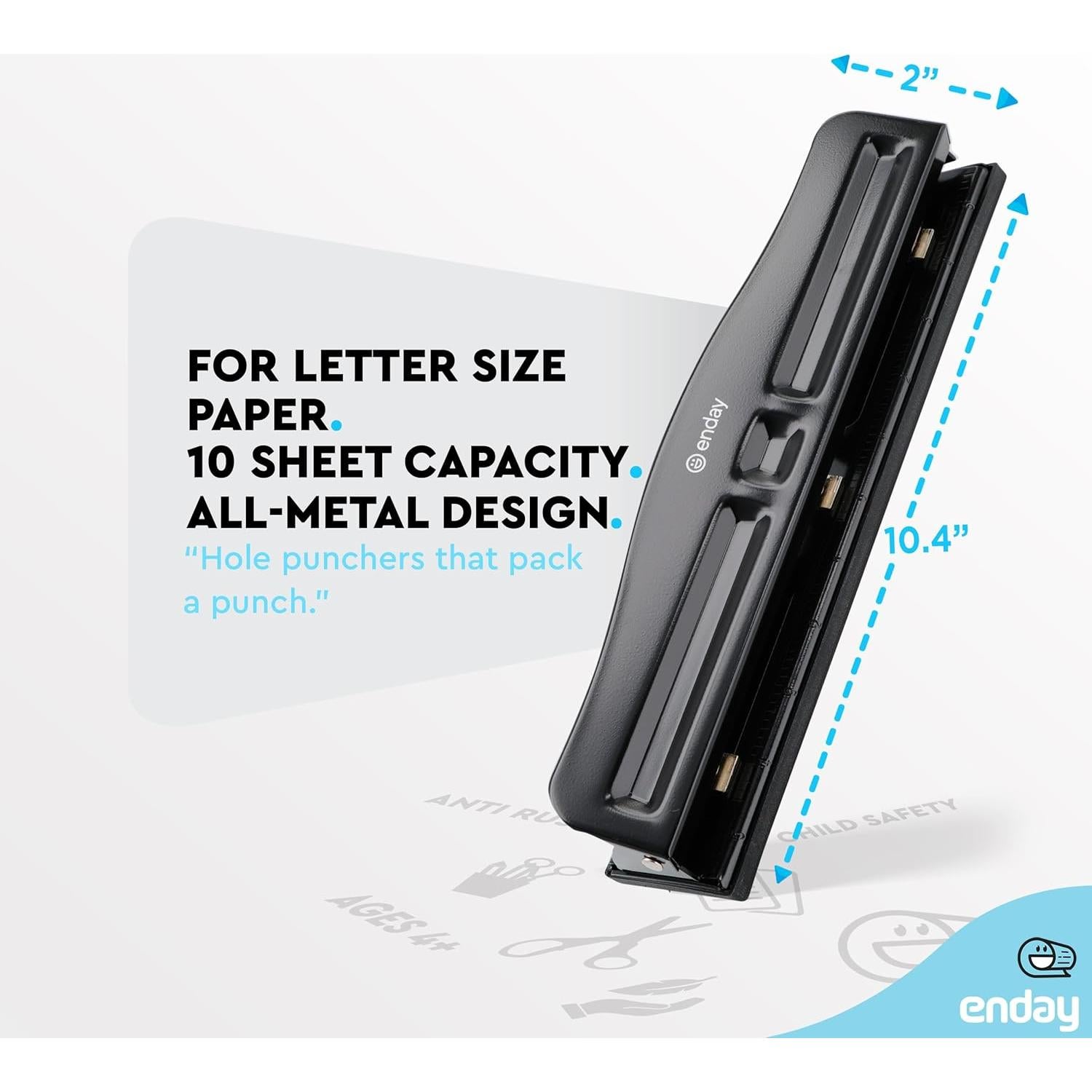 Perforadora de 3 Agujeros Enday Ajustable 10 Hojas Negra