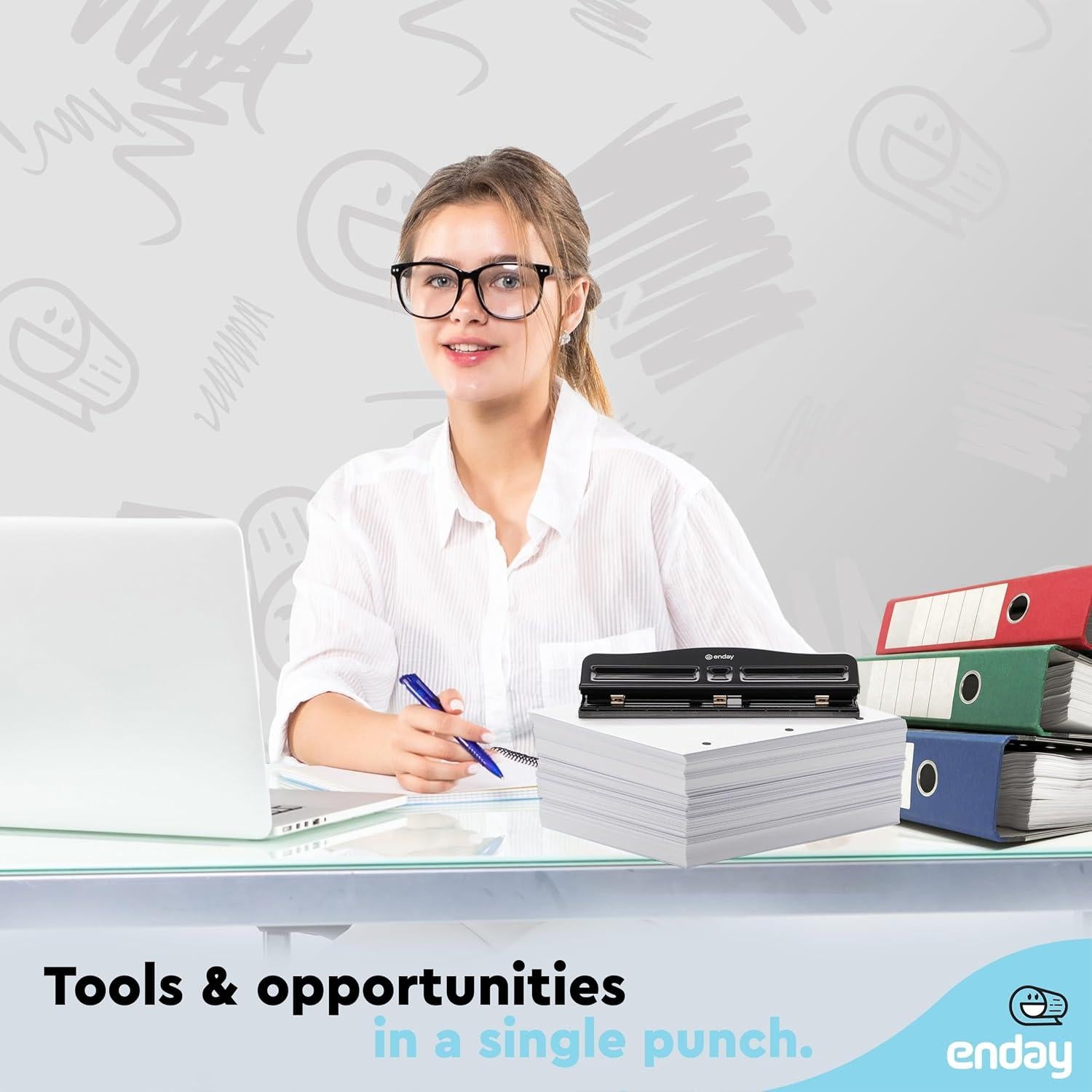 Perforadora de 3 Agujeros Enday Ajustable 10 Hojas Negra