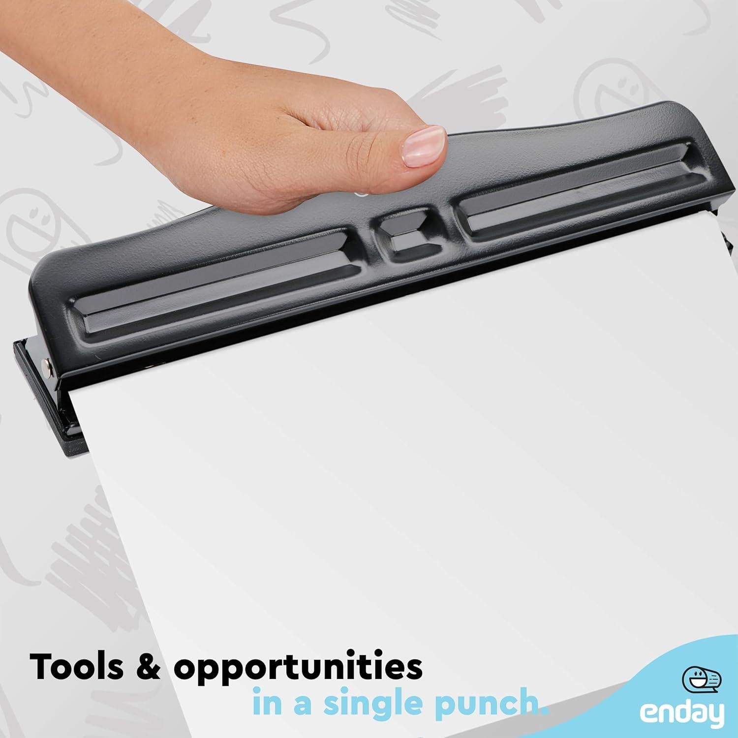 Perforadora de 3 Agujeros Enday Ajustable 10 Hojas Negra