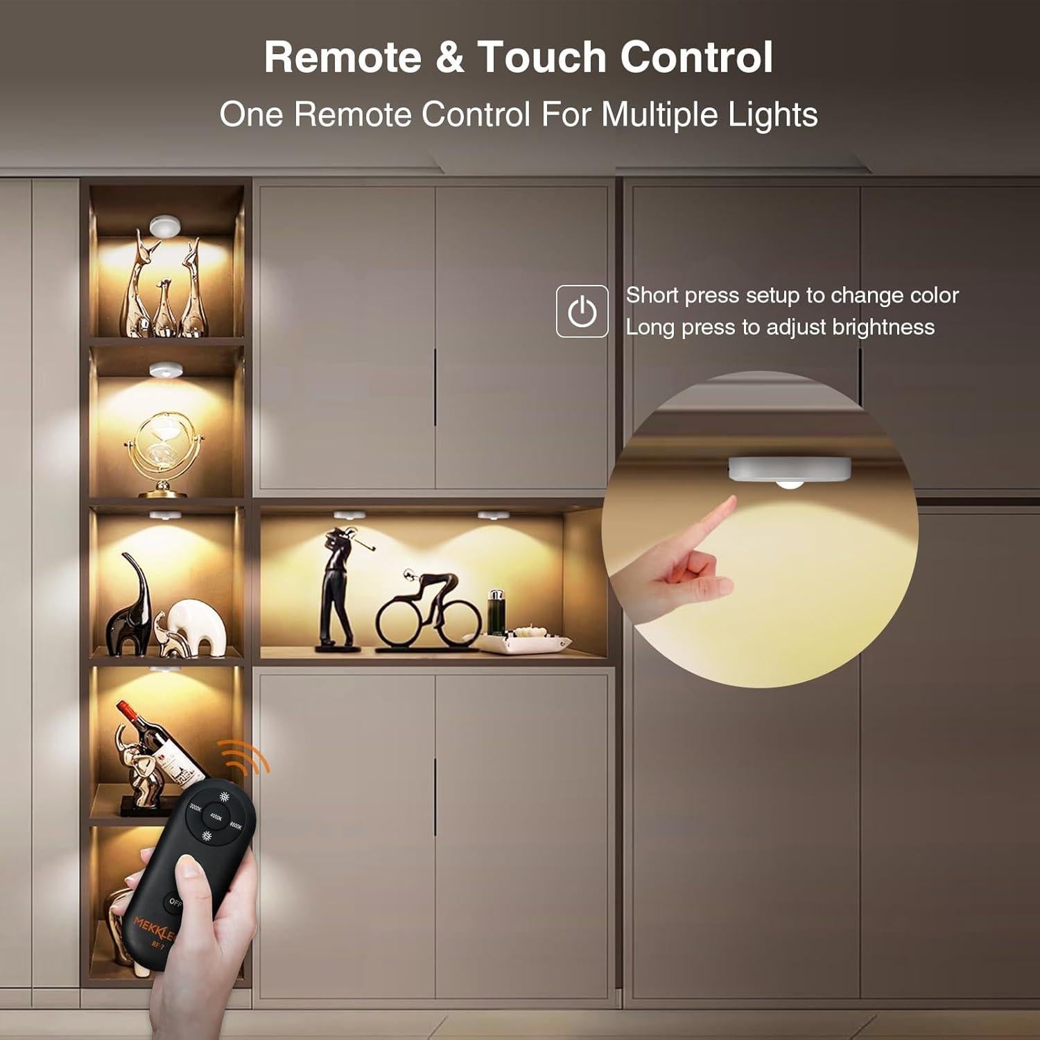 Luces Puck LED Recargables MEKKLEON 3 Pcs Control Remoto