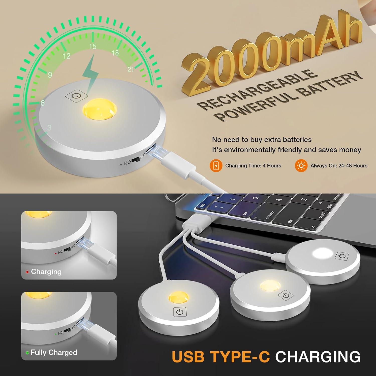 Luces Puck LED Recargables MEKKLEON 3 Pcs Control Remoto