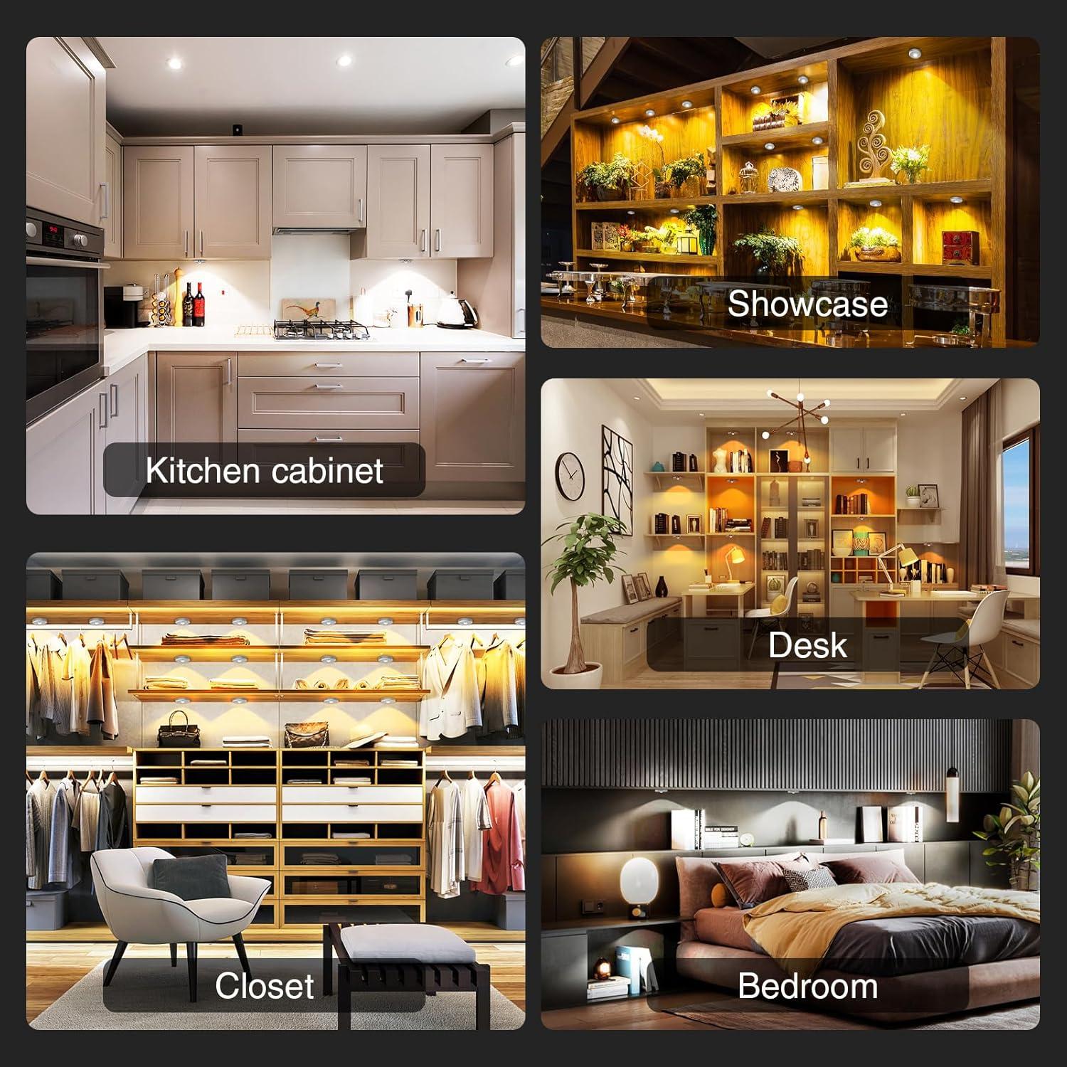 Luces Puck LED Recargables MEKKLEON 3 Pcs Control Remoto