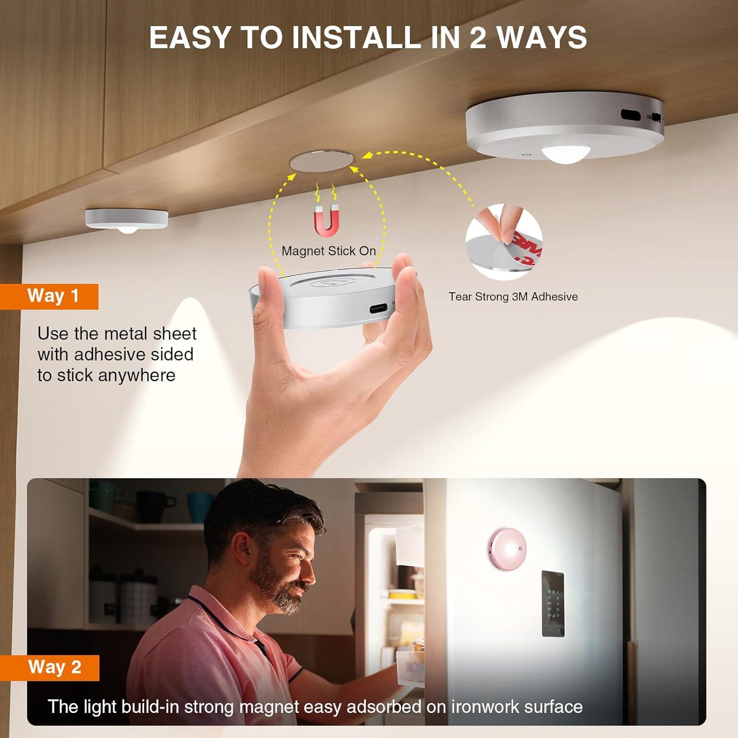 Luces Puck LED Recargables MEKKLEON 3 Pcs Control Remoto