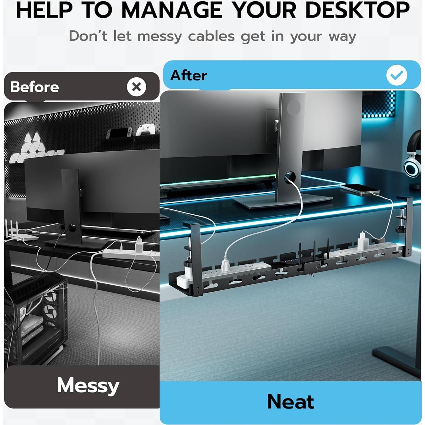 Bandeja de Gestión de Cables ARES Extensible 43-73cm Negro