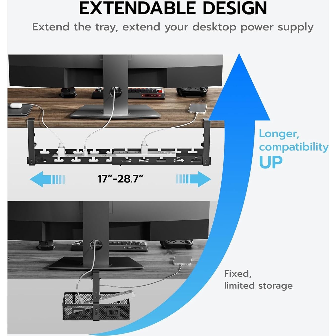 Bandeja de Gestión de Cables ARES Extensible 43-73cm Negro