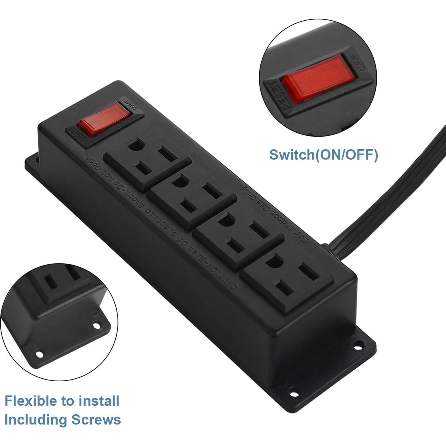 Regleta de Enchufes Montable HHSOET 4 Salidas 1.83m con Interruptor