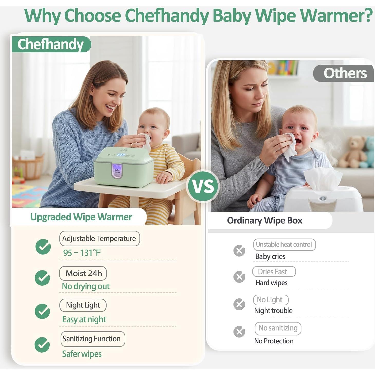 Calentador de Toallitas Chefhandy para Bebés con Luz UV y 3 Modos