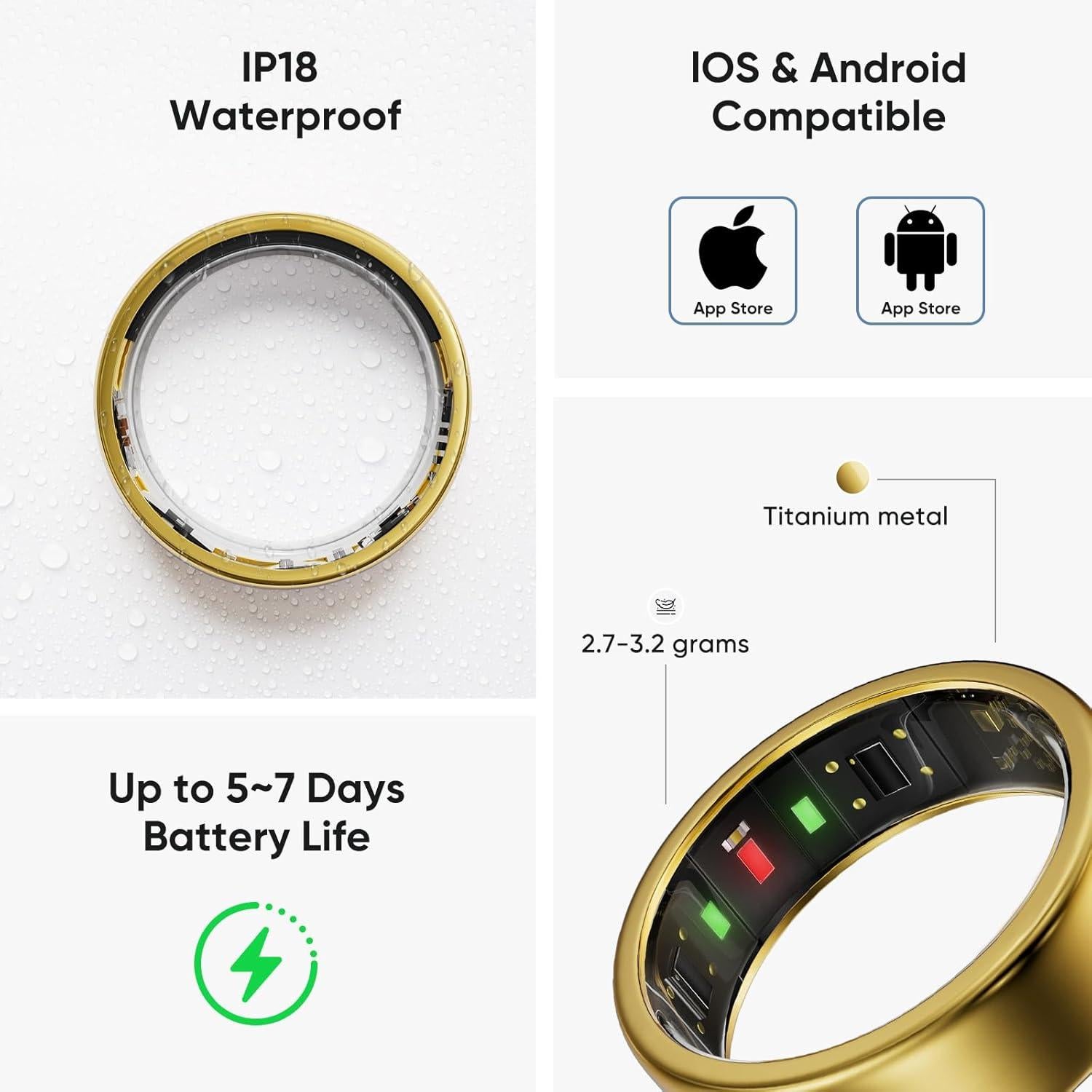 Anillo Inteligente Orvyna Titanio Oro 7 - Salud y Fitness