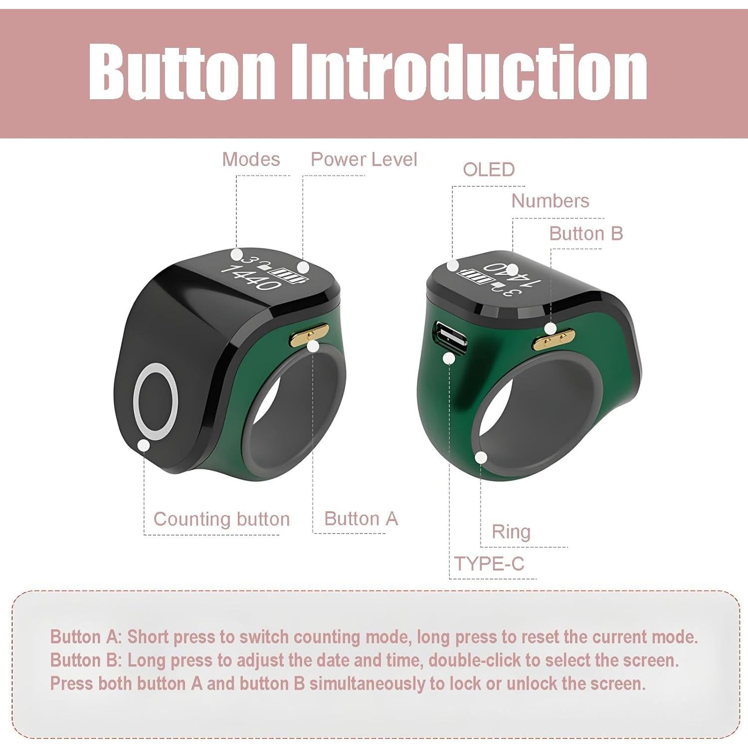 Contador de Adoración QIANGUANG OLED con Alarma Vibratoria