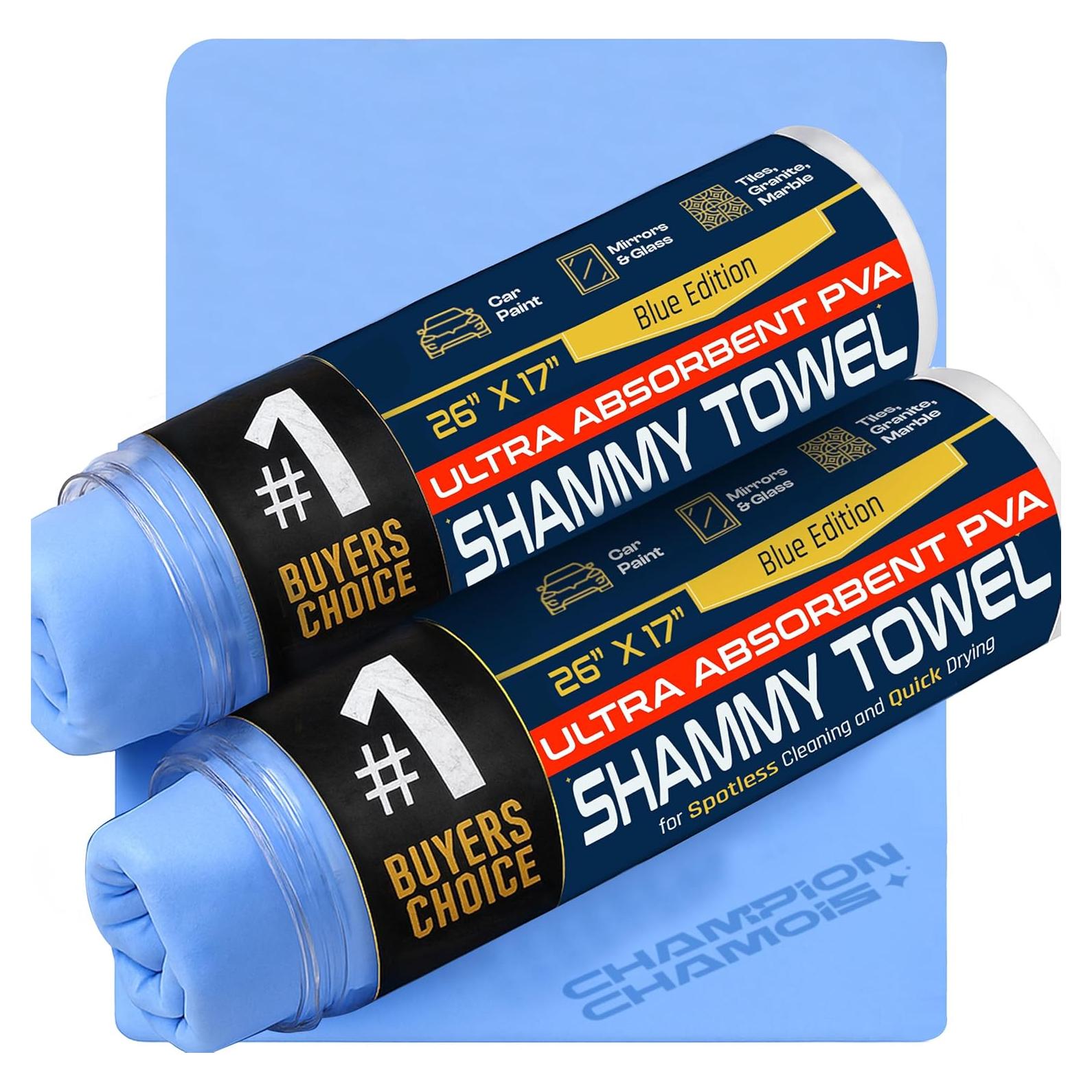 Toalla Shammy Grande Champion Azul - Paquete de 2, 66x43cm, Súper Absorbente