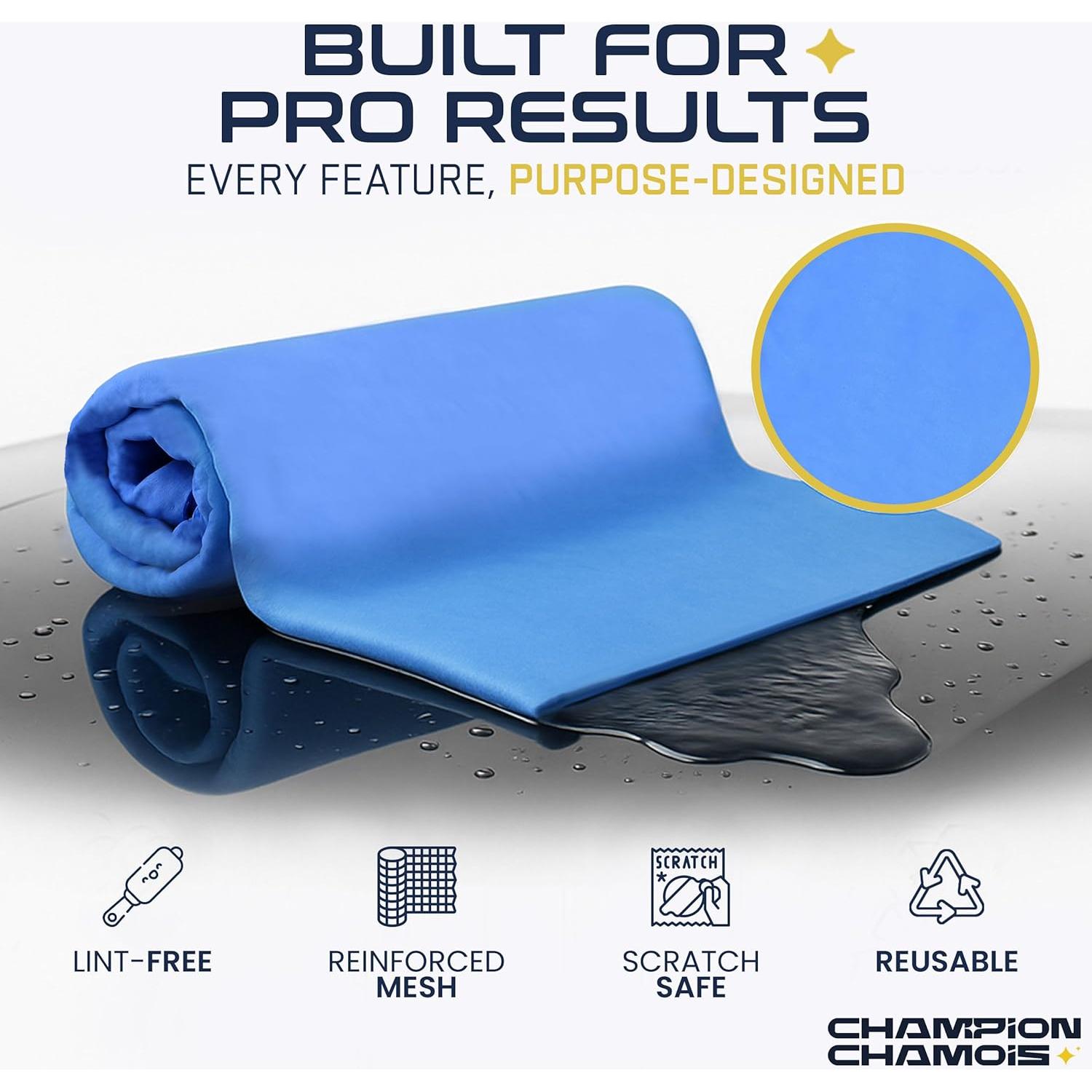 Toalla Shammy Grande Champion Azul - Paquete de 2, 66x43cm, Súper Absorbente