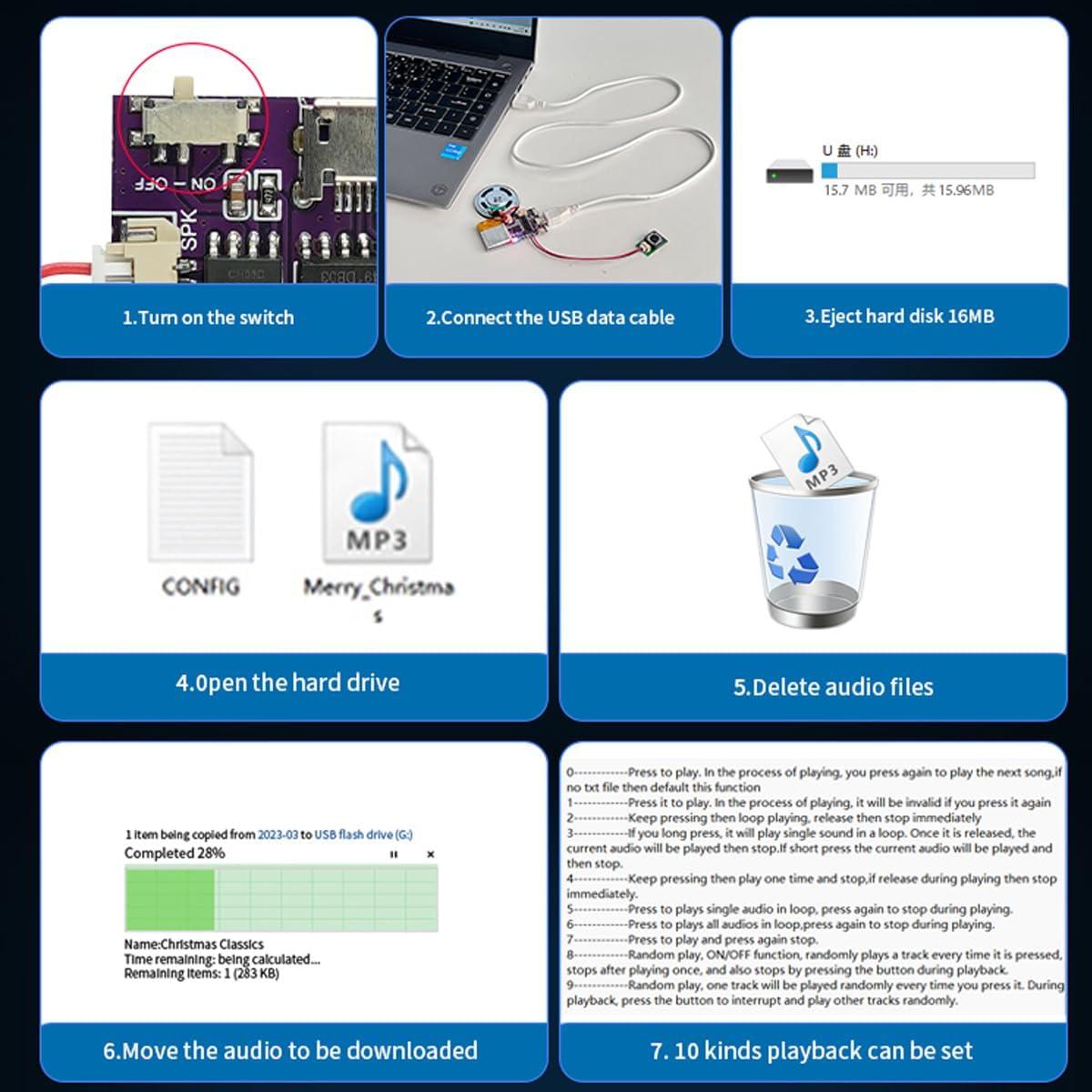 Módulo de Sonido MP3 JRGKJCP JR-JX7004 16MB Recargable