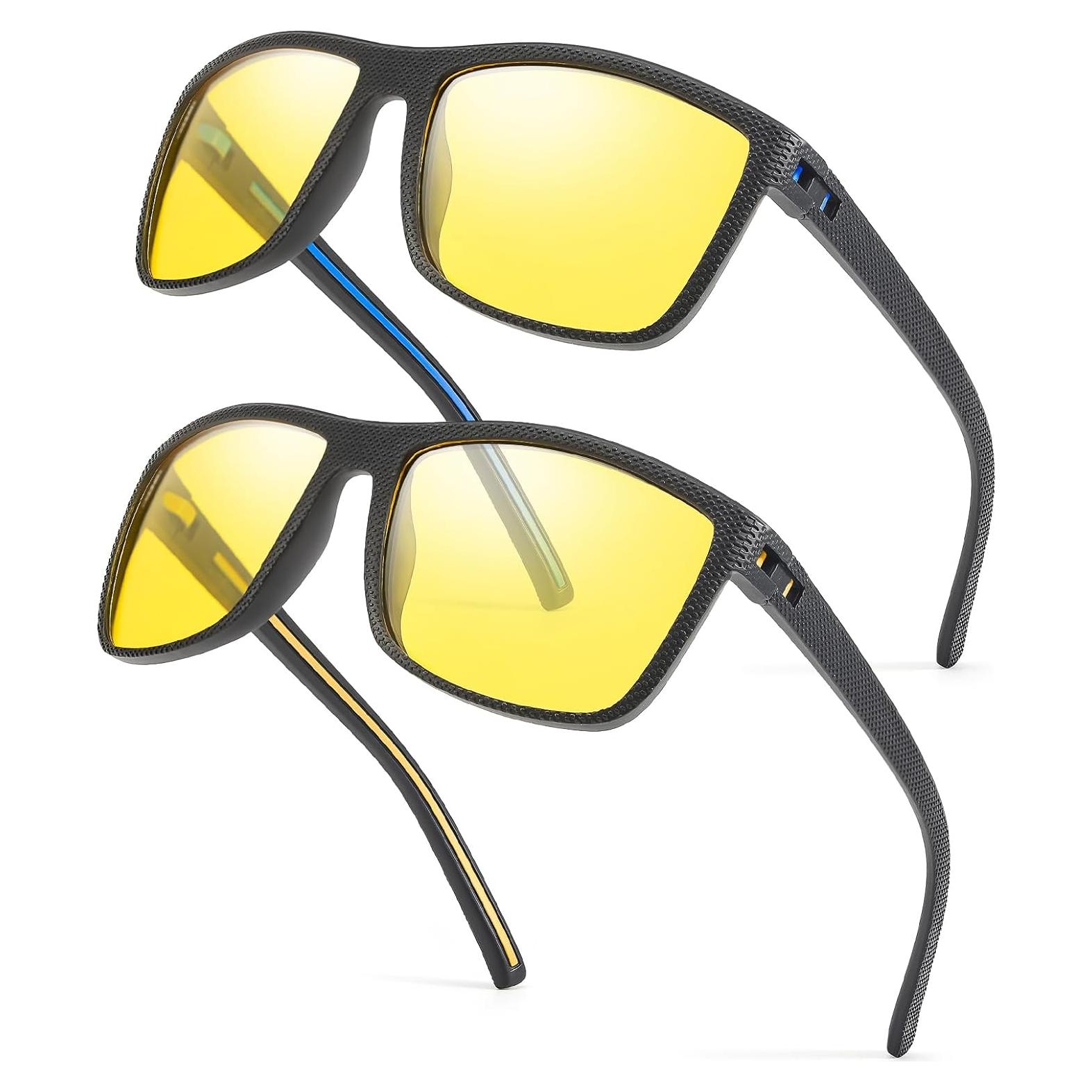 FIMILU 2 Pack Night Driving Glasses for Men, Polarized Night Vision Reduce Glare and Enhance Visual Abilities at Nighttime