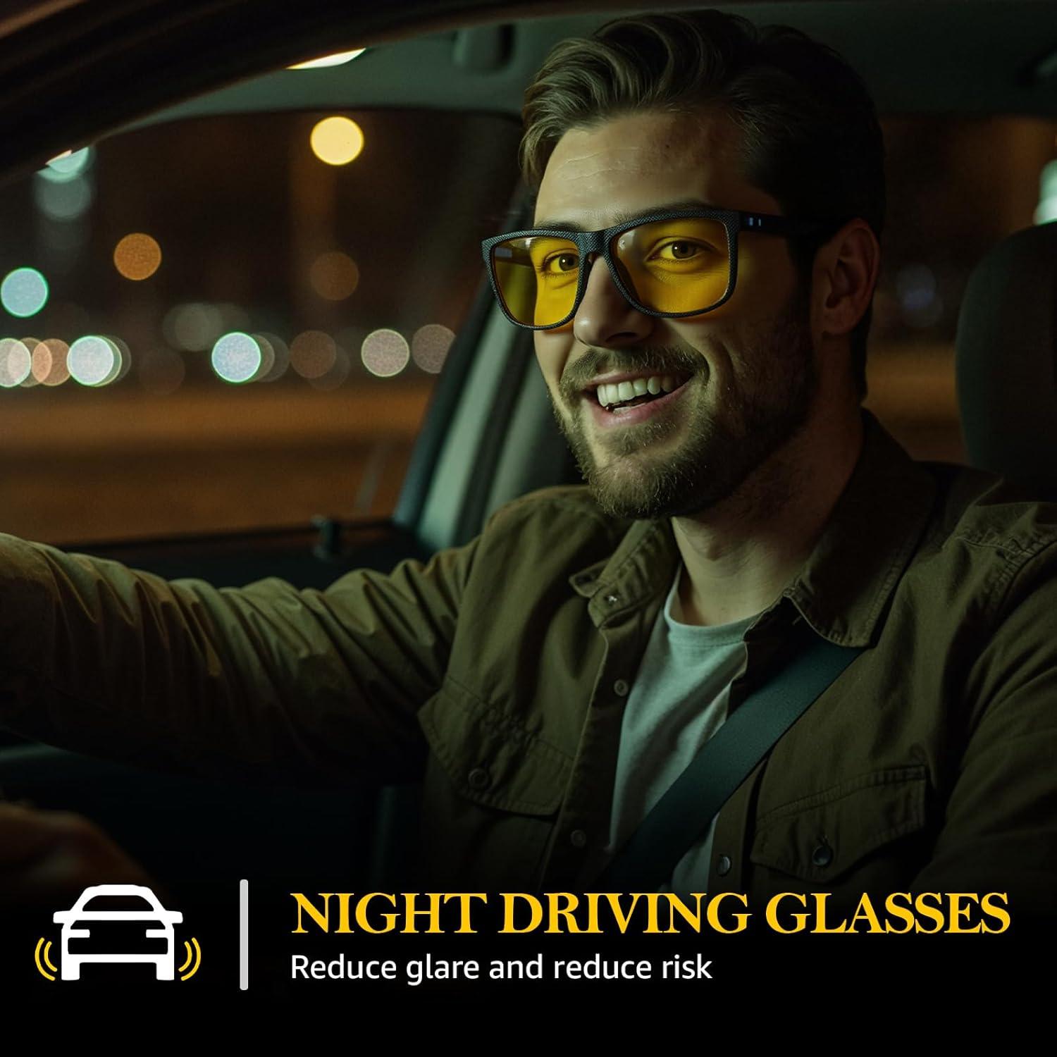 FIMILU 2 Pack Night Driving Glasses for Men, Polarized Night Vision Reduce Glare and Enhance Visual Abilities at Nighttime
