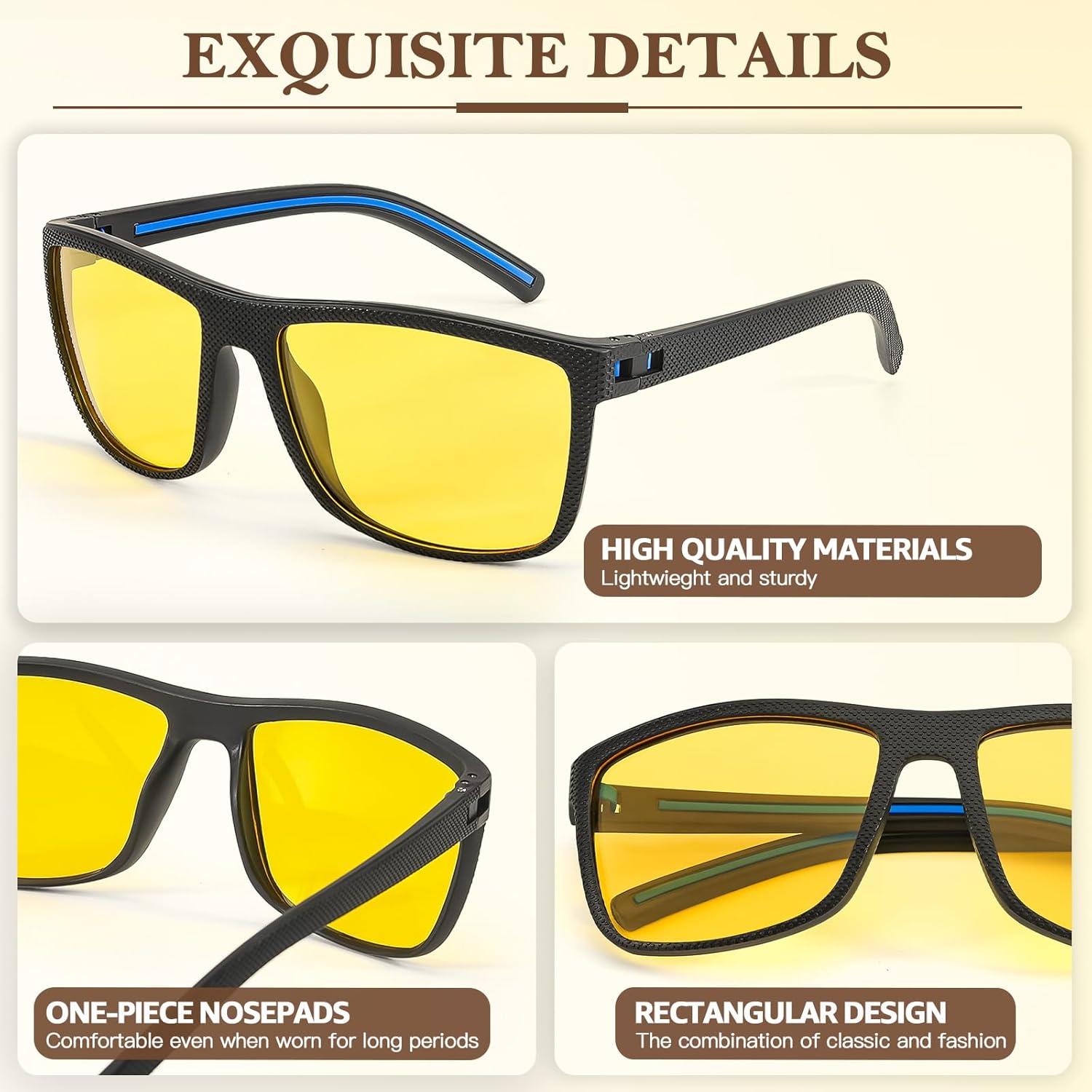 FIMILU 2 Pack Night Driving Glasses for Men, Polarized Night Vision Reduce Glare and Enhance Visual Abilities at Nighttime