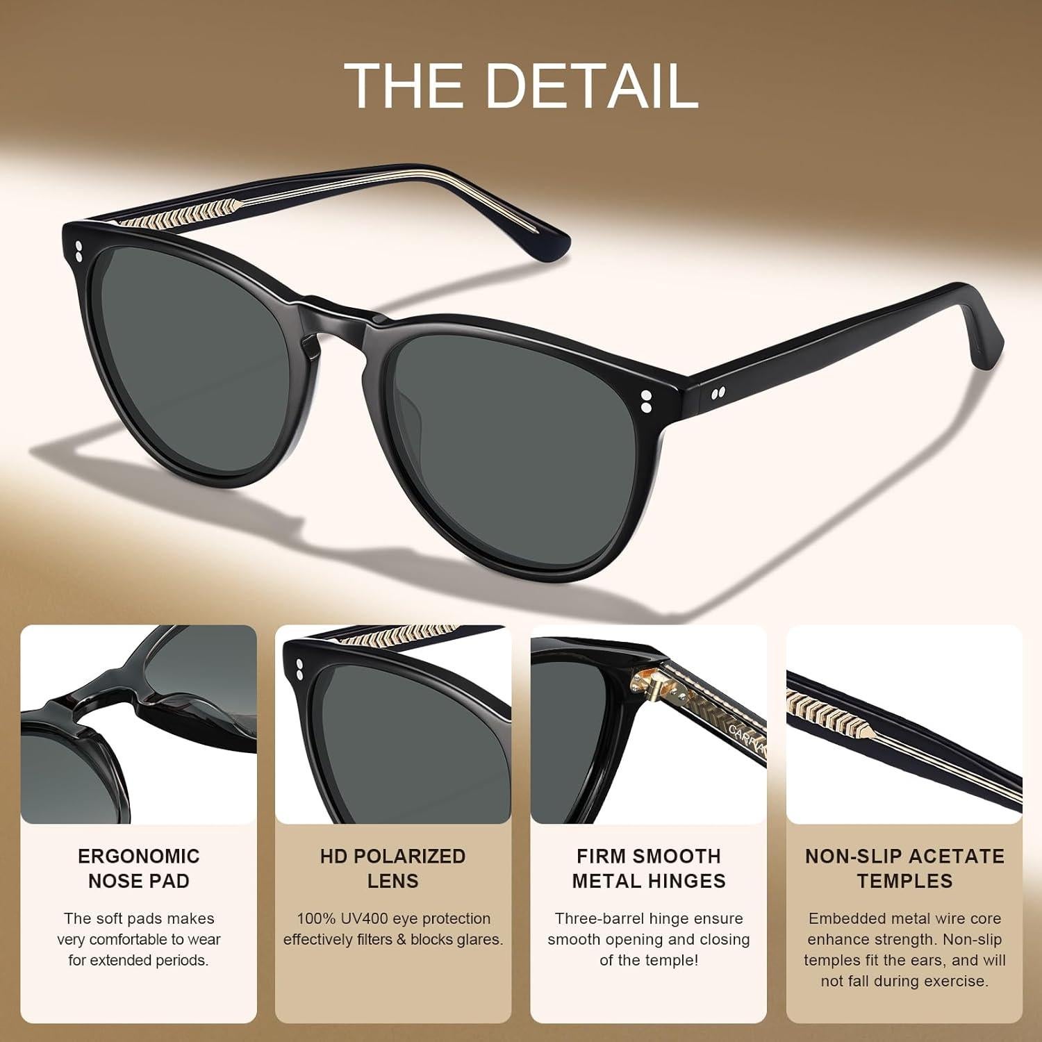 Gafas de sol polarizadas CARFIA para hombres, UV400, 53mm